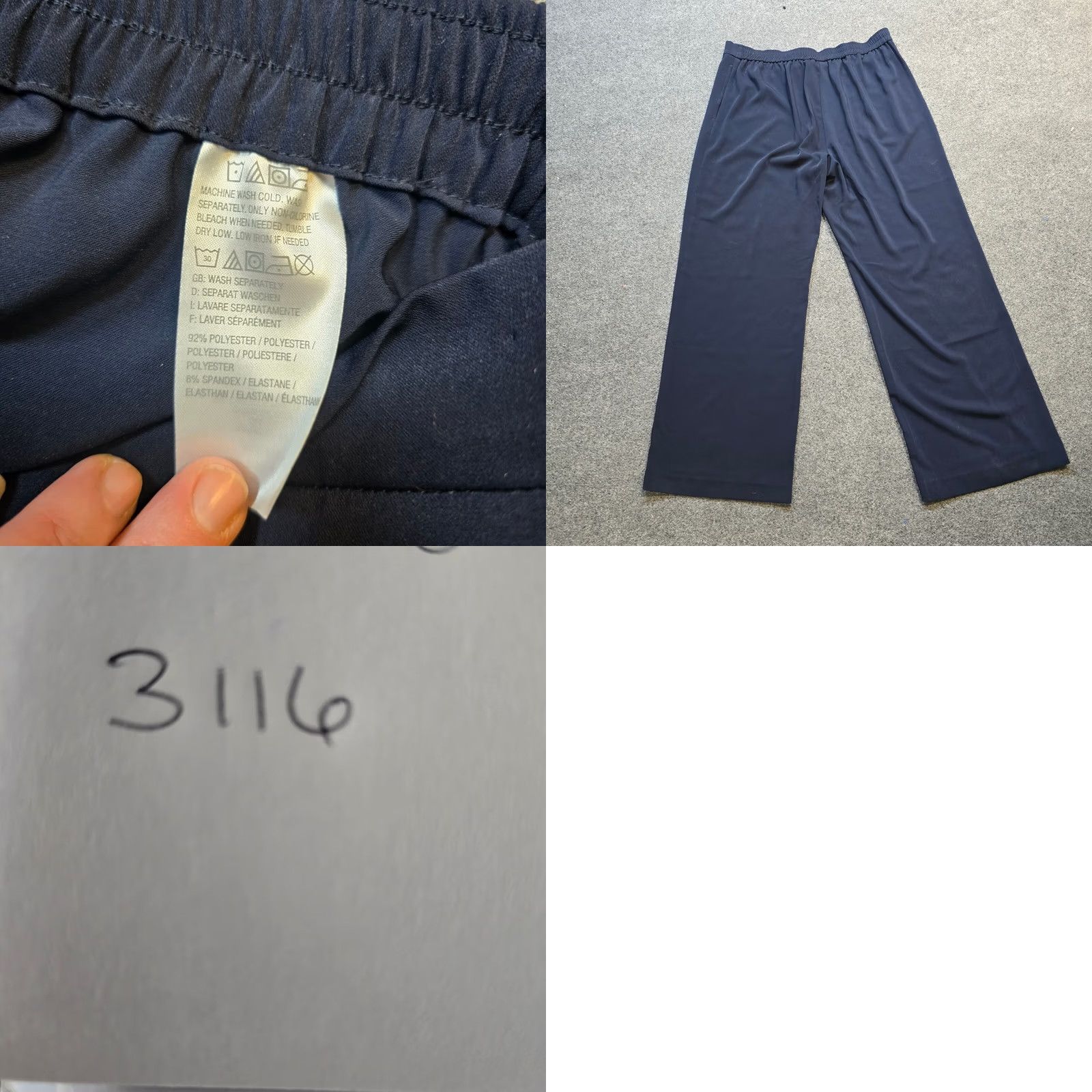 Vintage Susan Graver Pants Women Size 16 Blue Wide-Leg Knit Elastic Waist High Rise Casual Dress Pants Size 24" / US 00 / IT 34 - 8 Thumbnail