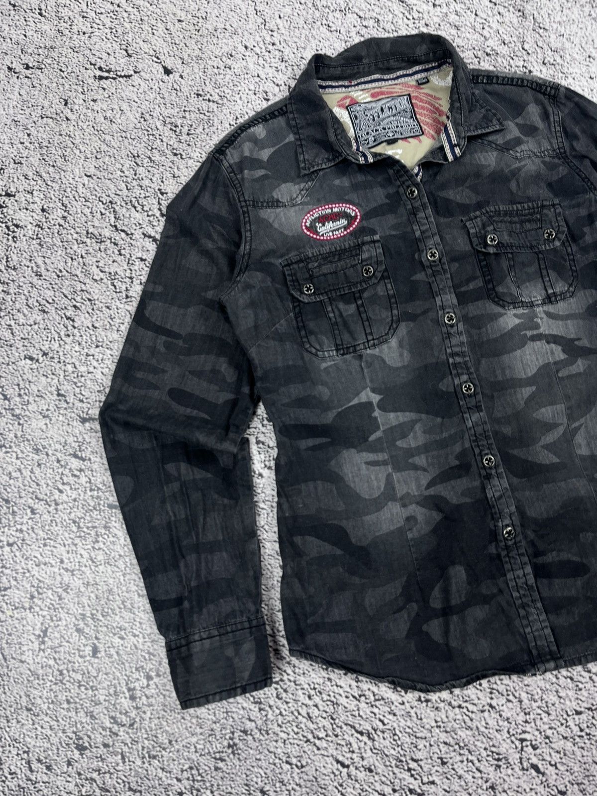 Affliction Vintage Affliction Camo Patch Lace up Shirt Japanese Gothic Size M / US 6-8 / IT 42-44 - 3 Thumbnail