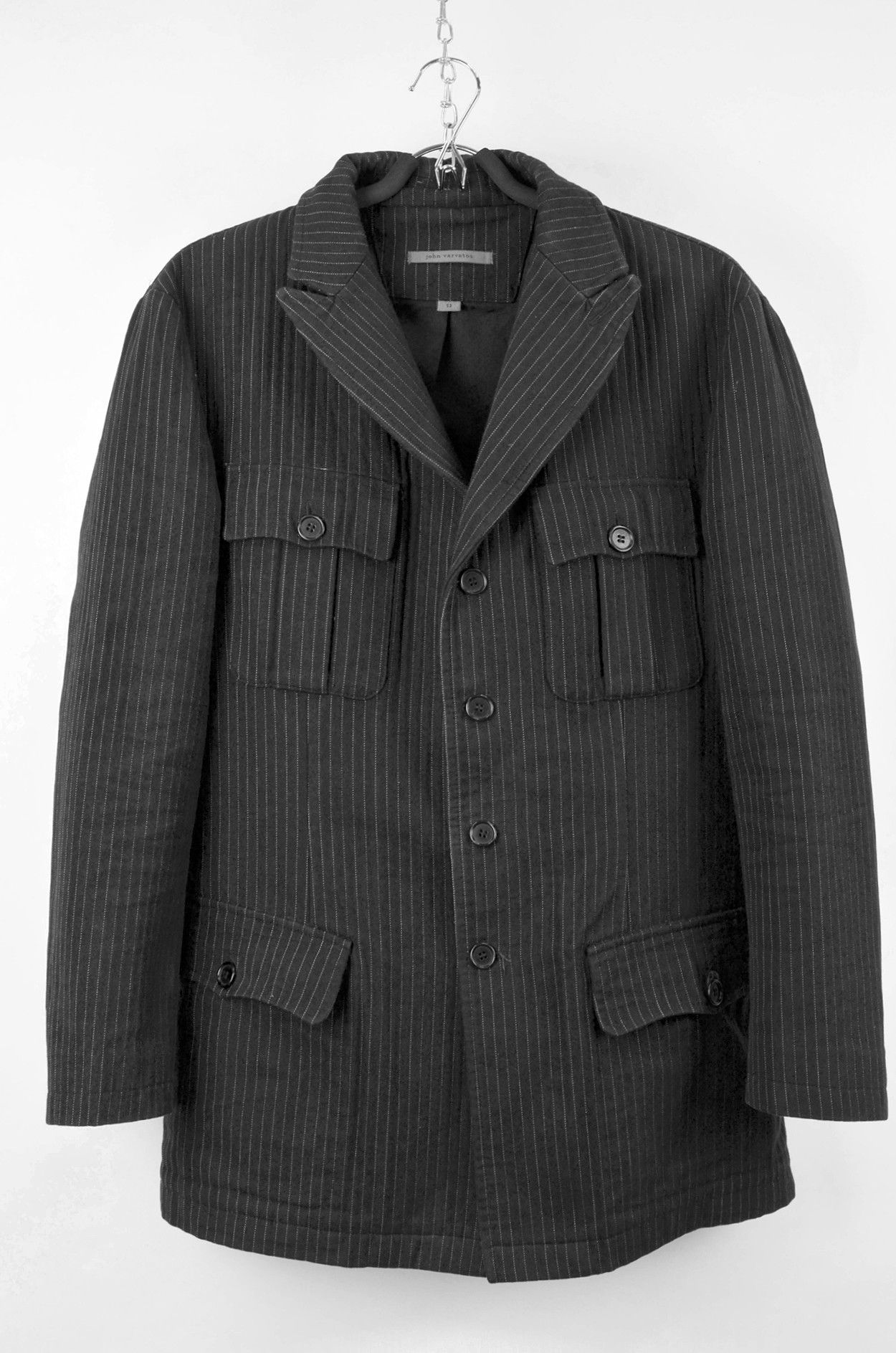 image of John Varvatos Black Striped Coat Jacket, Men's (Size Large)