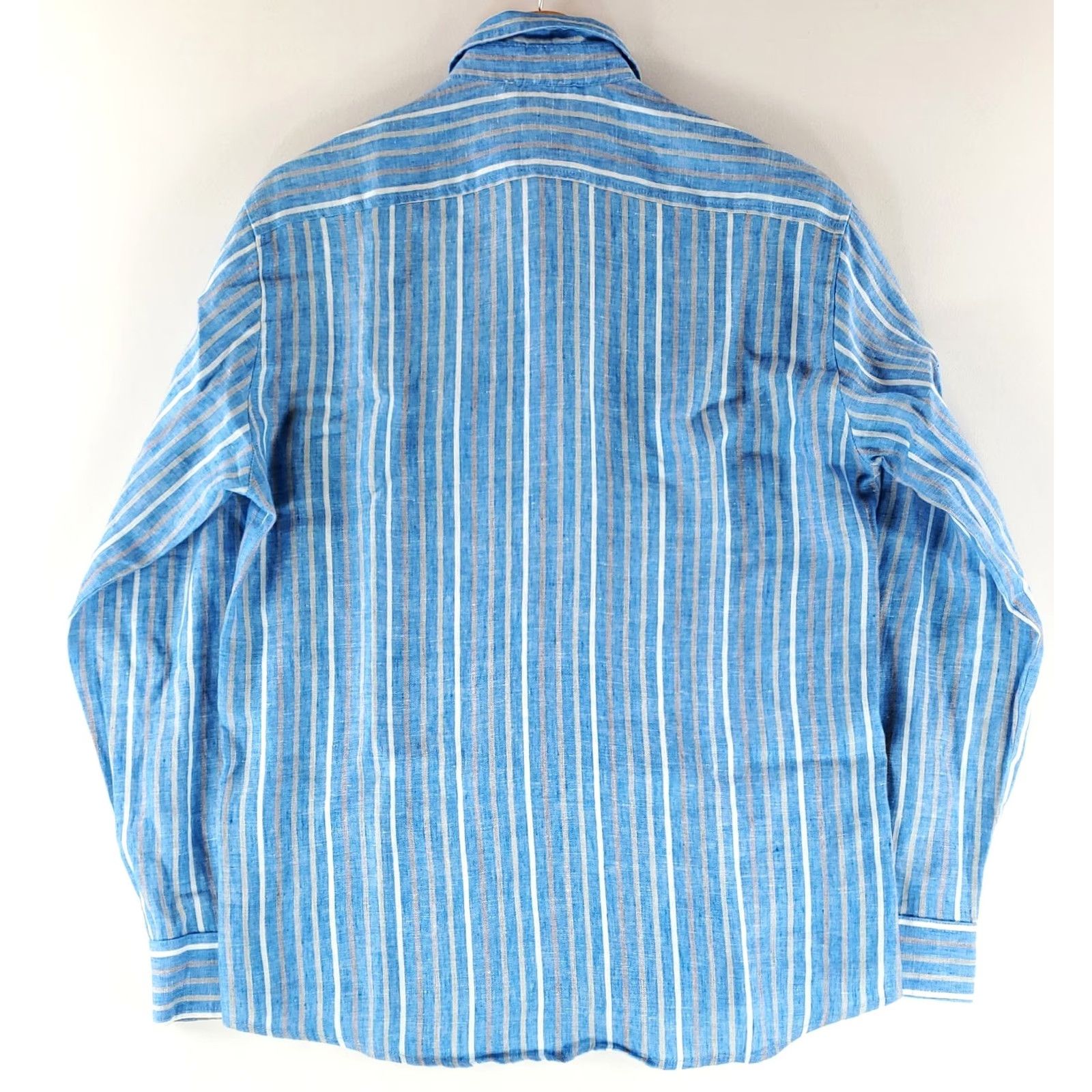Vintage Idillio Button Up Shirt 100% Linen Blue White Gray Striped Long Sleeve Mens XL Size US XL / EU 56 / 4 - 2 Thumbnail