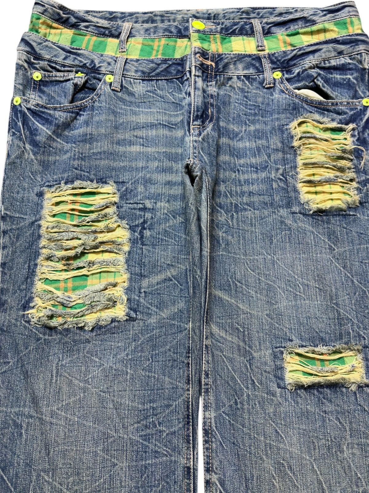 Hysteric Glamour Vintage Japanese Brand Double Waist Baggy Honeycomb Denim Size US 41 - 2 Thumbnail