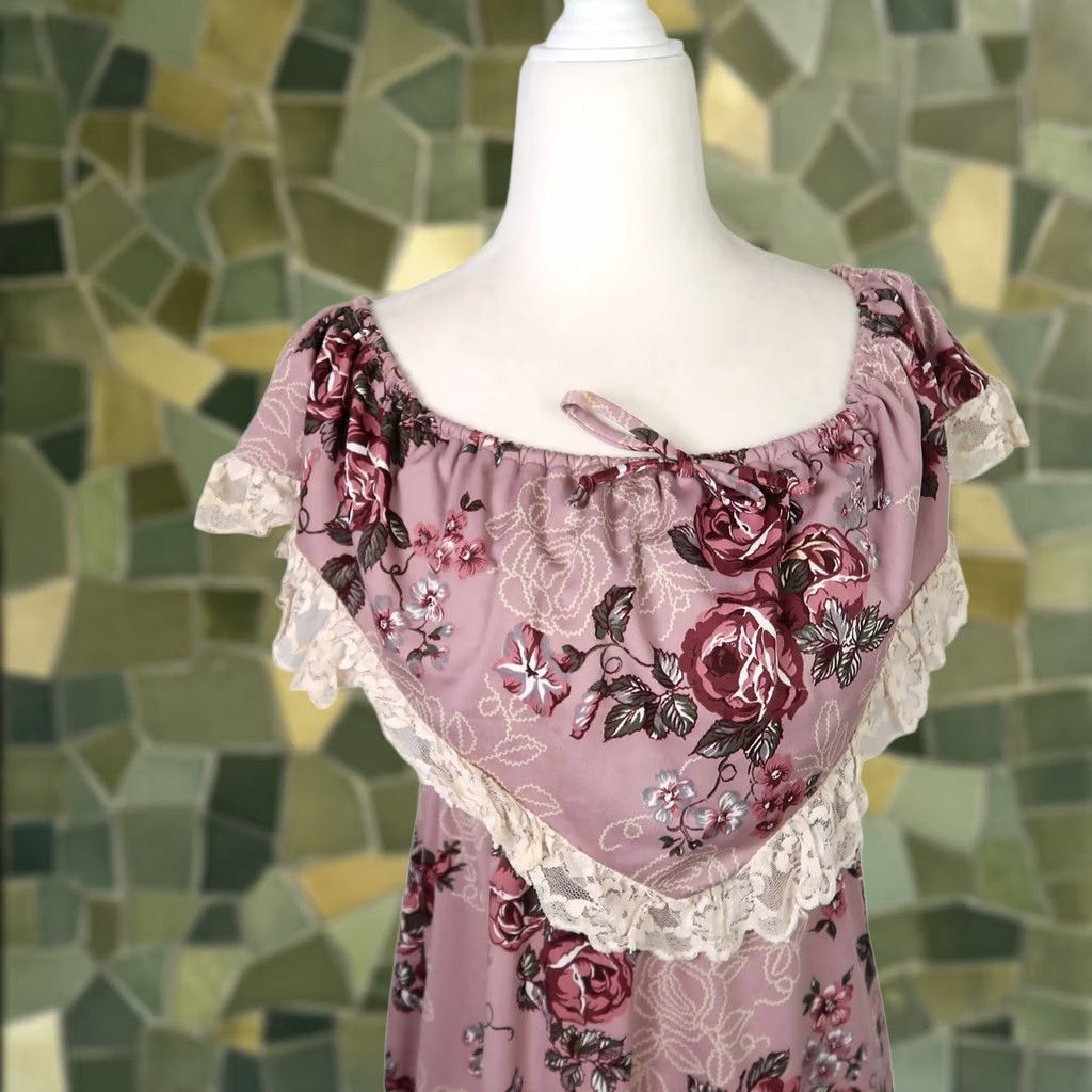 Vintage VINTAGE 70s mauve purple rose floral midi dress XS Size XS / US 0-2 / IT 36-38 - 1 Thumbnail