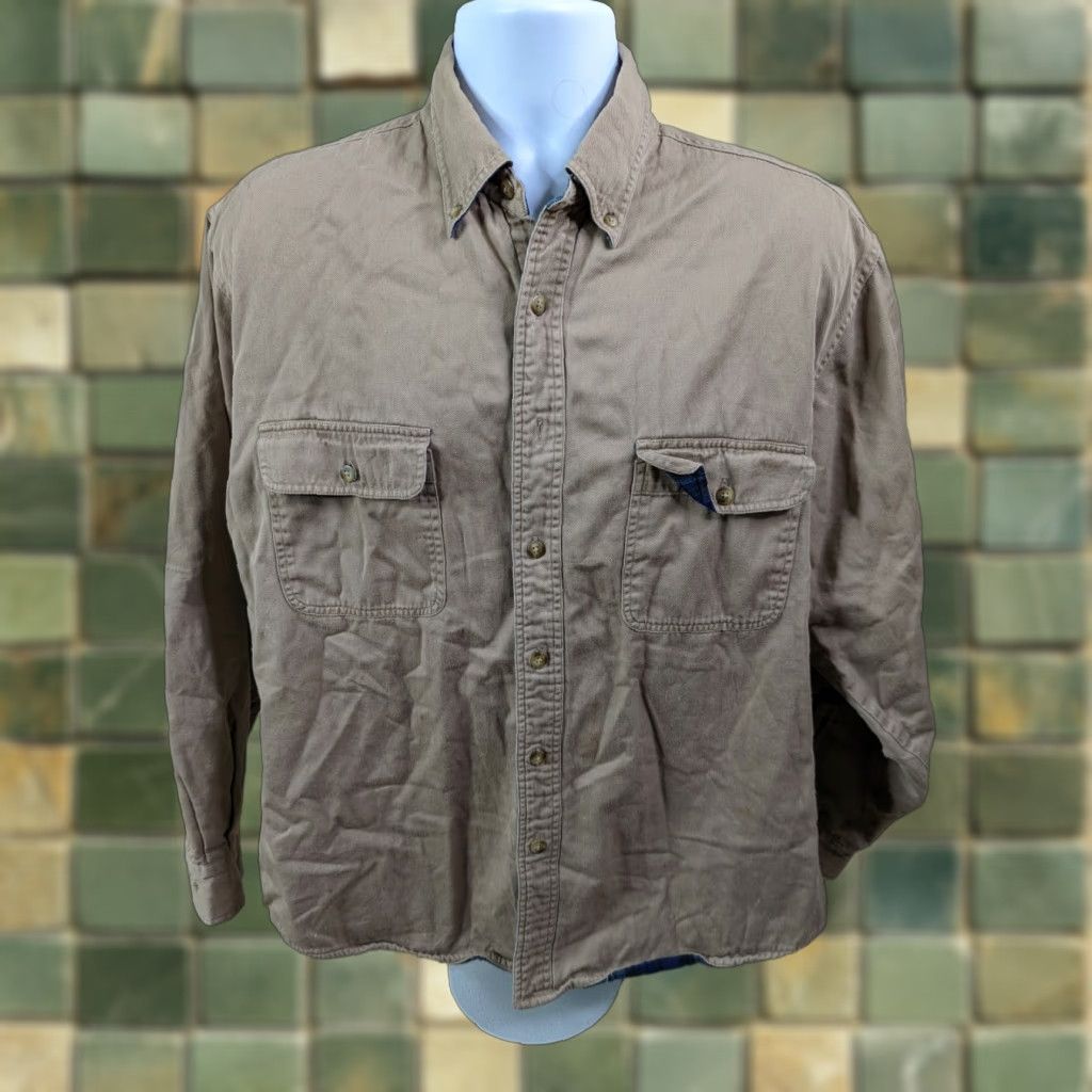 Vintage Gander Mountain Shirt Jacket Mens Large Lined Flannel Cotton Button Up Tan Beige Size US L / EU 52-54 / 3 - 1 Thumbnail