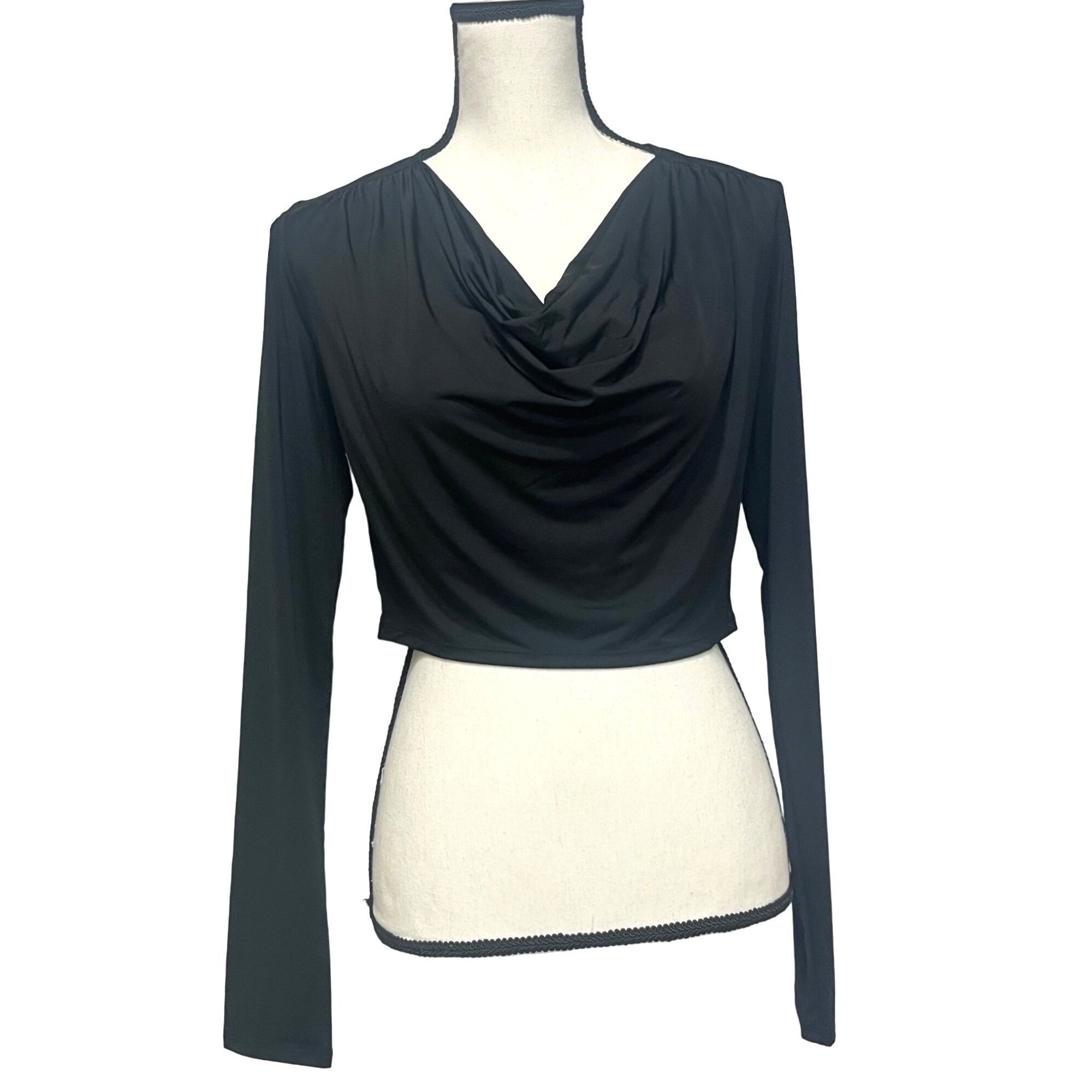 Other Open Edit Cowl Neck Long Sleeve Crop Top, Black, S Size S / US 4 / IT 40 - 1 Thumbnail
