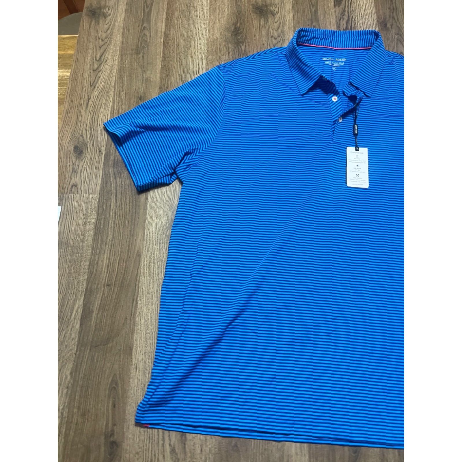 Vintage Michel Rouen Shirt Mens 3XL Blue Striped Performance Polo Short Sleeve Shirt Polo Reg Wool? Size US XXL / EU 58 / 5 - 3 Thumbnail