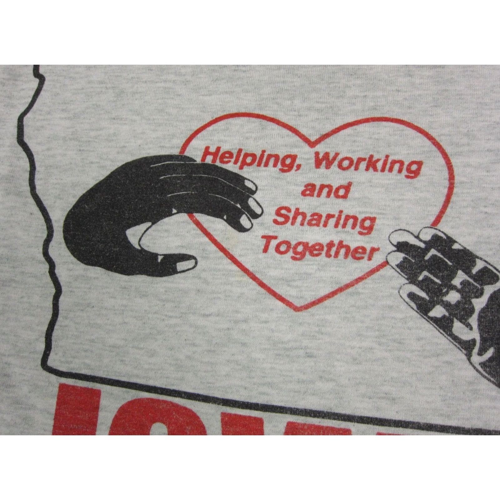 Fruit Of The Loom VIntage Helping Hands Shirt Adult Large Gray Iowa Share Made in USA 80s 90s Size US L / EU 52-54 / 3 - 3 Thumbnail