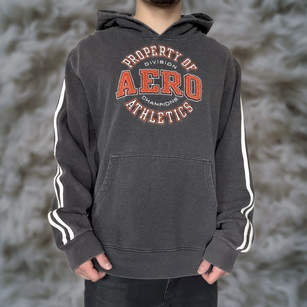 Aeropostale VINTAGE Aeropostale Hoodie Mens XL Gray AERO Athletics Logo Fleece Sweatshirt 2000s Y2K Sports Graphic Print Kangaroo Pocket Size US XL / EU 56 / 4 - 1 Thumbnail