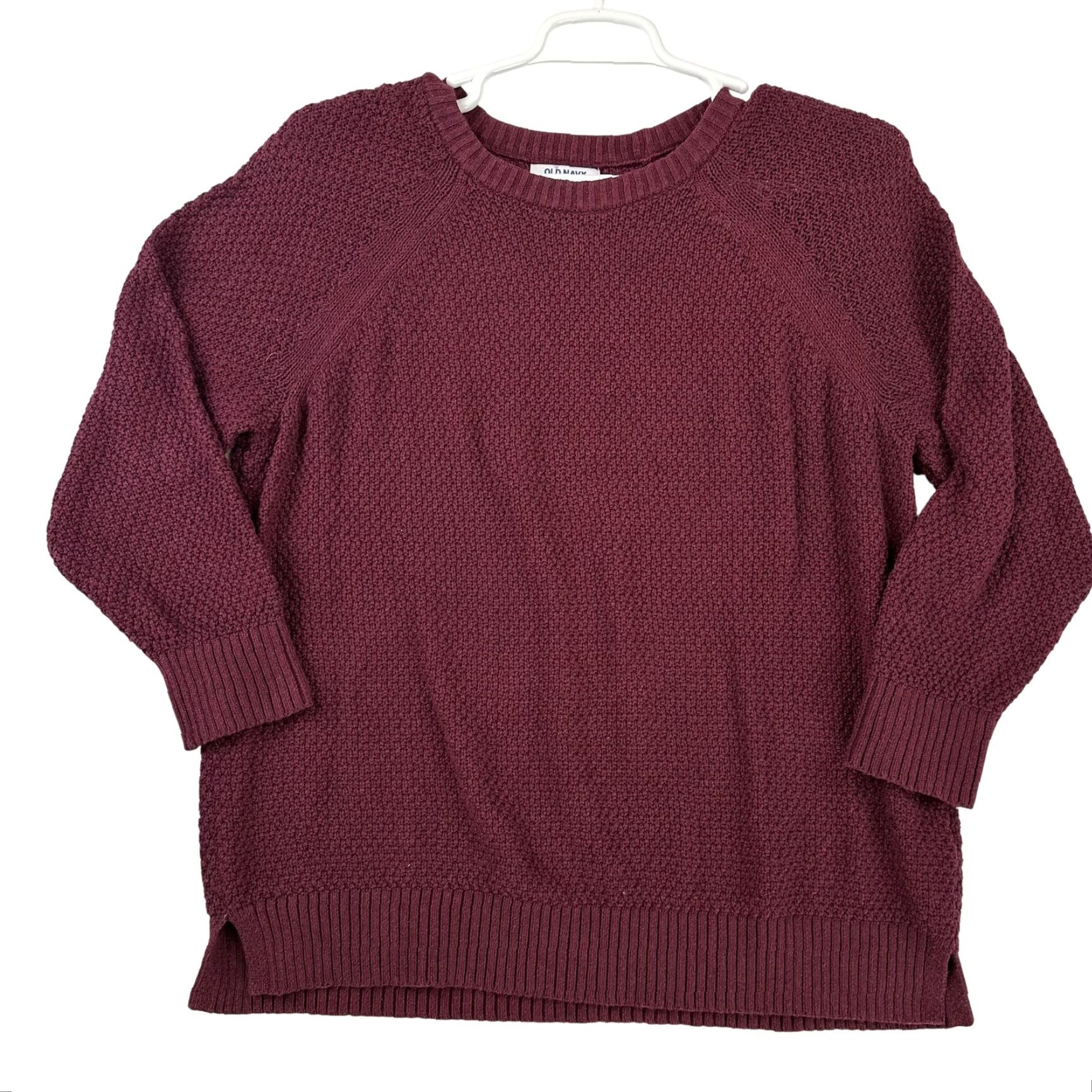Old Navy Old Navy Sweater Womens Large Burgundy Textured Pullover Raglan Sleeve Knit Top Size L / US 10 / IT 46 - 2 Thumbnail
