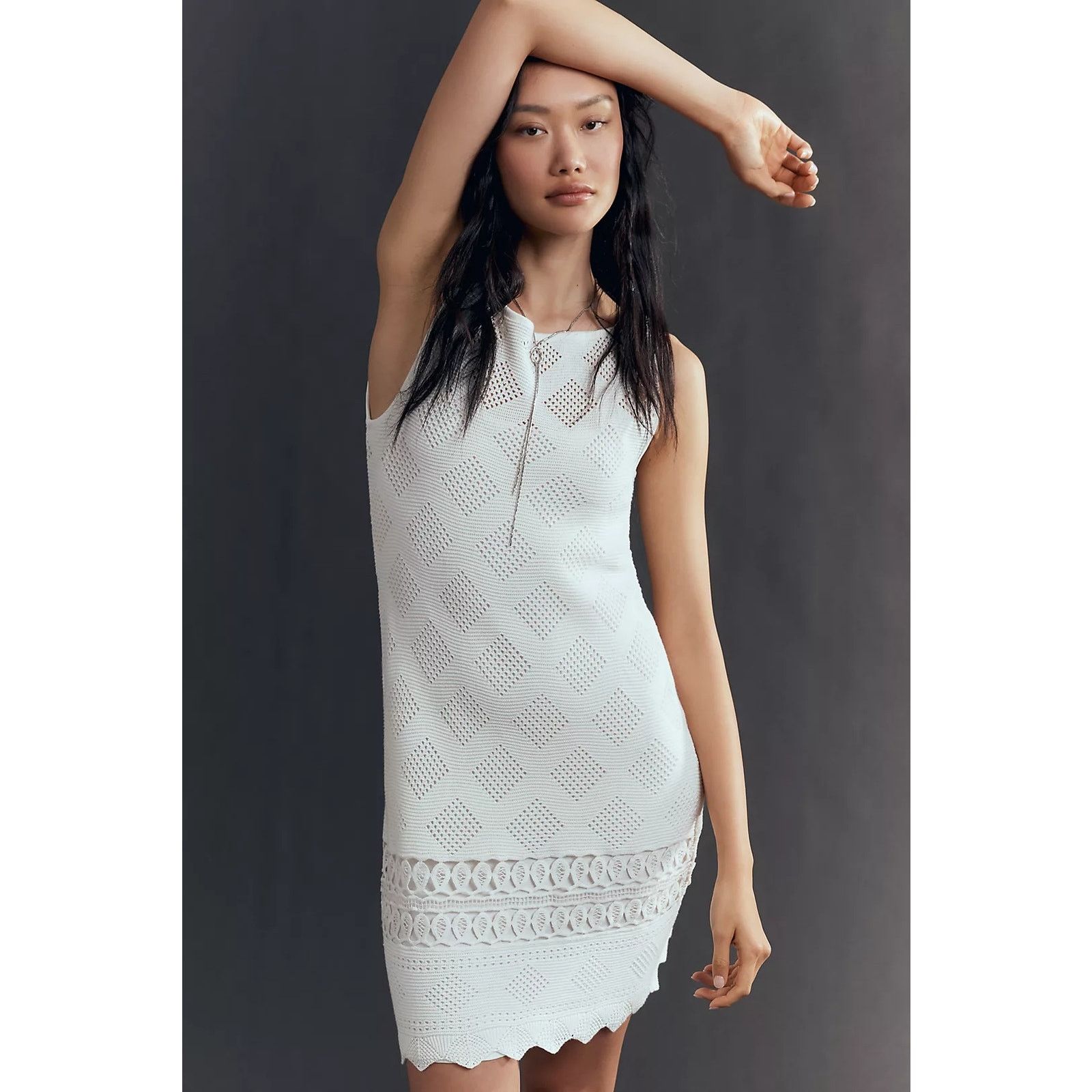 Anthropologie NWT Sleeveless Crochet Boat-Neck Mini Shift Dress $198 LARGE Size L / US 10 / IT 46 - 1 Thumbnail
