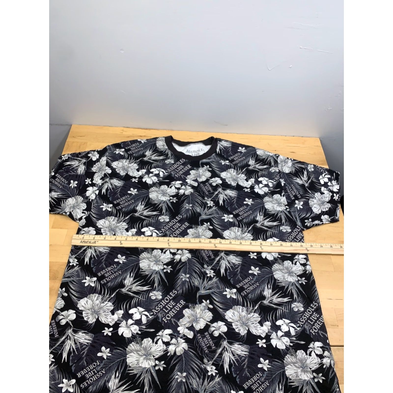 Olive Aholes Live Forever Shirt Mens XL Black Floral Casual Crew Neck Size US XL / EU 56 / 4 - 6 Thumbnail