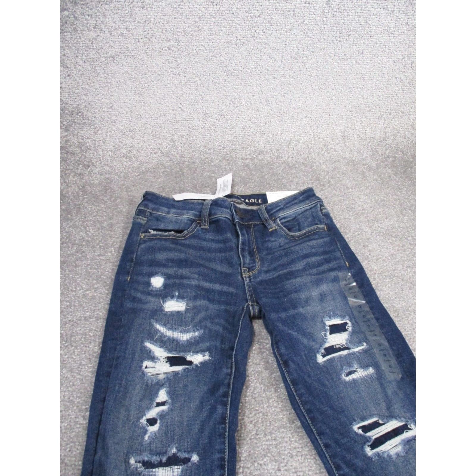 American Eagle Outfitters VINTAGE American Eagle Jeggings Womens 0 Petite Dark Wash Denim Distressed Low Rise NEW Size 25" / US 0 / IT 36 - 2 Thumbnail
