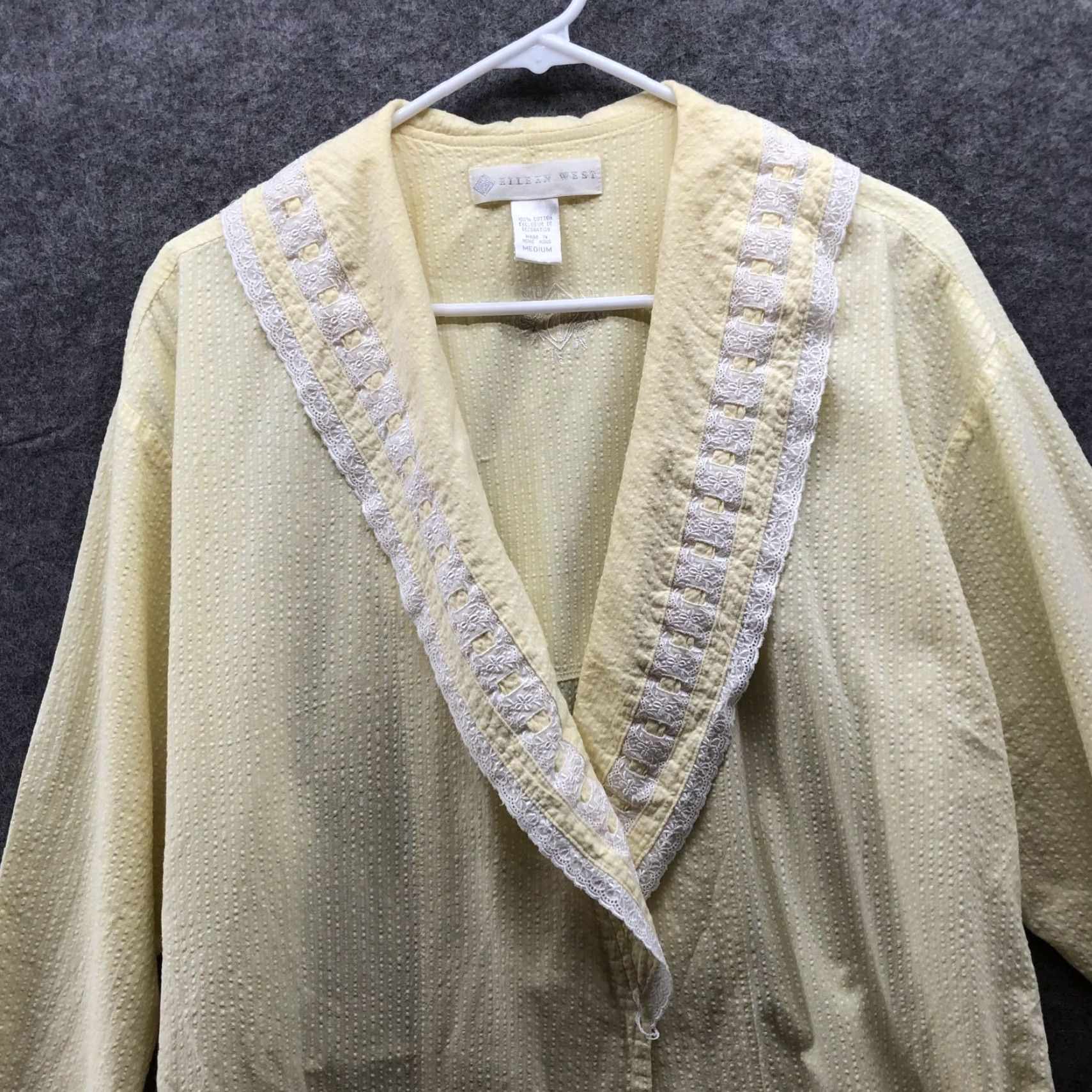 Vintage VINTAGE Eileen West Robe Womens M Yellow Cotton Seersucker Lounge Duster Romantic, VTG, 1990s, M, Womens Size ONE SIZE - 4 Thumbnail