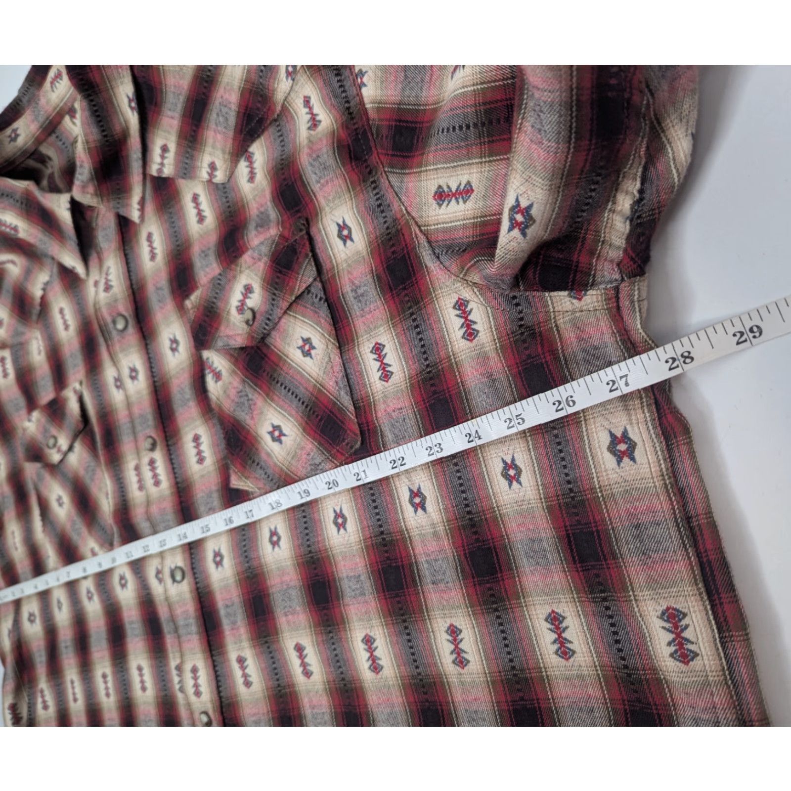 Vintage C.E. Schmidt Shirt Adult 2X Red Geometric Western Button-Up Snap Pocket Easy Care Mens Size US XXL / EU 58 / 5 - 6 Thumbnail