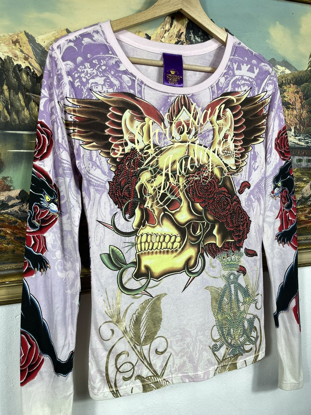 Christian Audigier × Ed Hardy × Vintage Christian Audigier Retro 00s Loose Tee Sweatshirt Cyber Size XS / US 0-2 / IT 36-38 - 5 Thumbnail