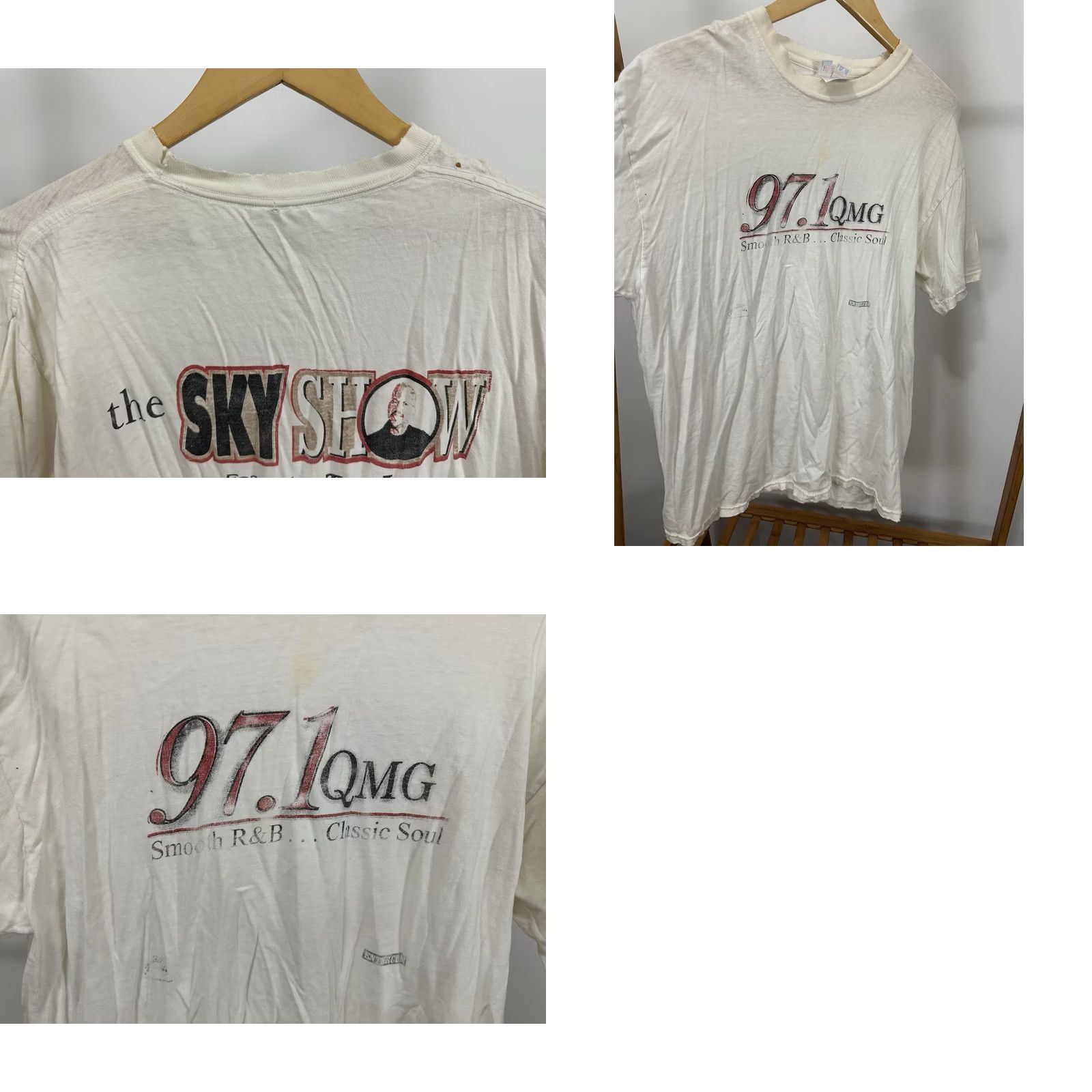 Hanes VTG 97.1 QMG Radio Station R&B Soul Worn Cotton Thrashed T-Shirt Size L Shirt Mens White Distressed 90s Size US L / EU 52-54 / 3 - 8 Thumbnail