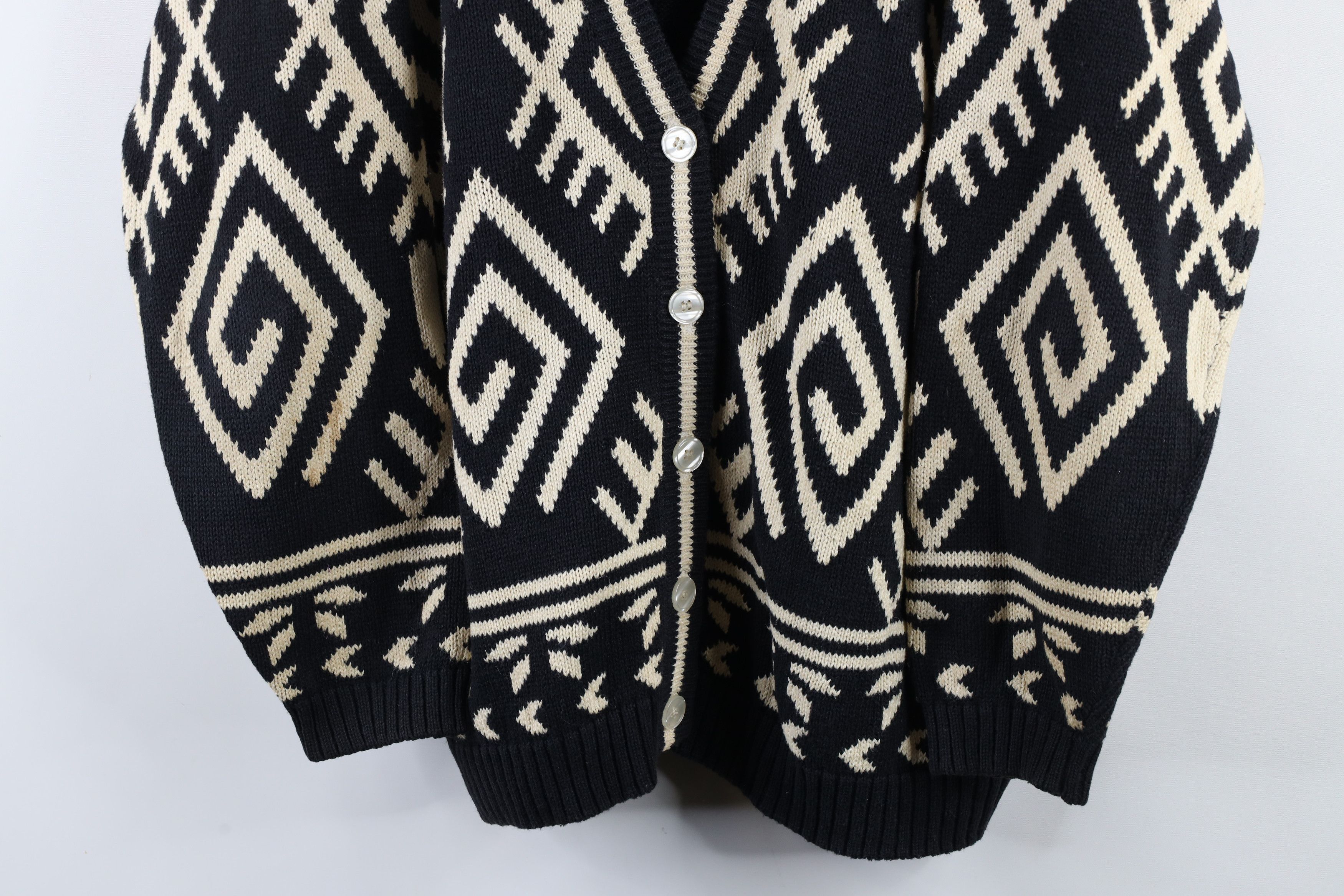 Vintage Vintage 90s Streetwear Geometric Knit Cardigan Sweater Size XXL / US 16-18 / IT 52-54 - 3 Thumbnail