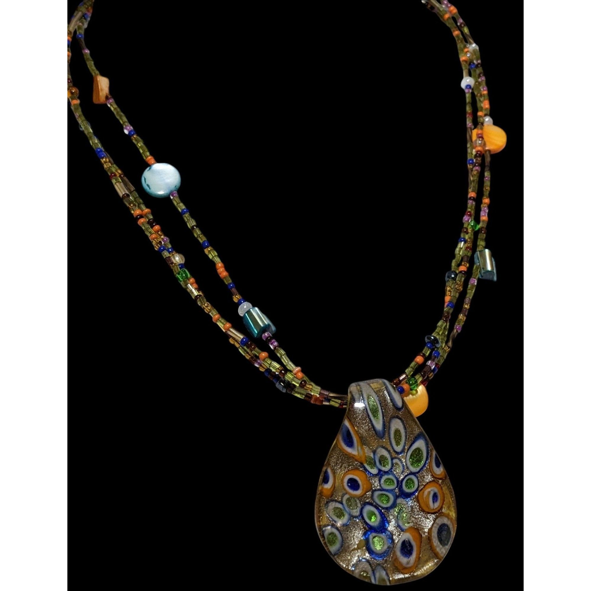 Other Retro Rainbow Glass Beaded Pendant Necklace Size ONE SIZE - 3 Thumbnail