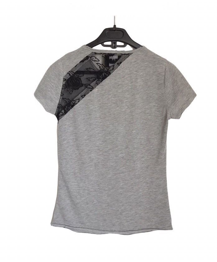 Dolce & Gabbana Dolce & Gabbana Women’s Grey T-Shirt with Black Lace Overlay Size S / US 4 / IT 40 - 2 Thumbnail