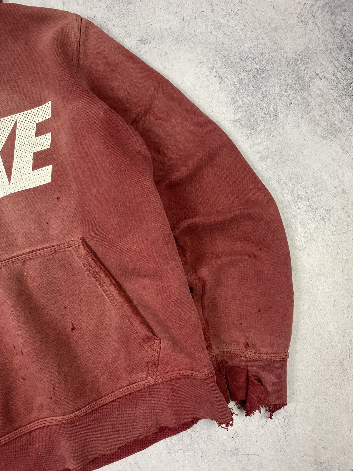 Nike × Vintage Vintage 00s Nike Big Logo Swoosh Distressed Hoodie y2k Drill Size US S / EU 44-46 / 1 - 11 Thumbnail