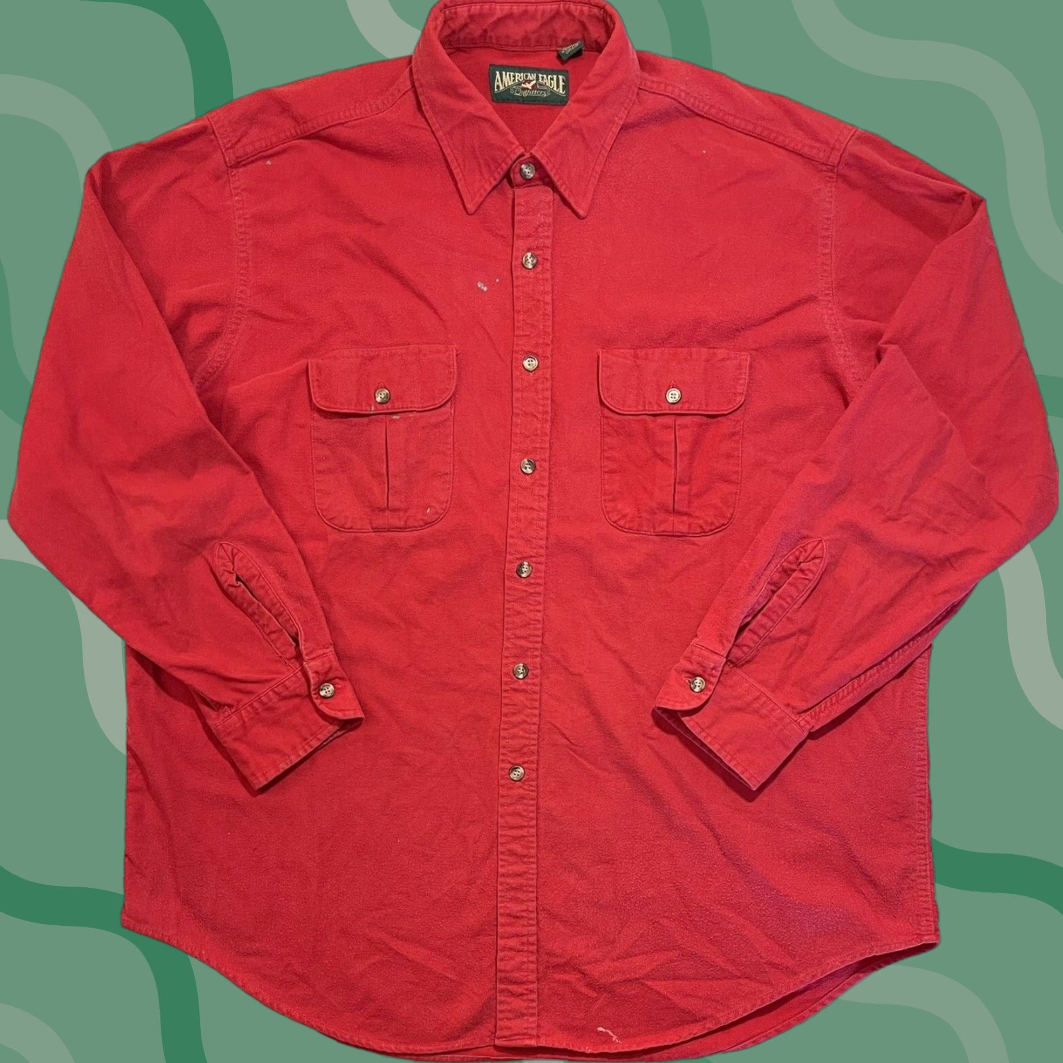 American Eagle Outfitters VINTAGE American Eagle Outfitters 90s Flannel Shirt XL Red Solid Button-Up Mens Size US XL / EU 56 / 4 - 1 Thumbnail