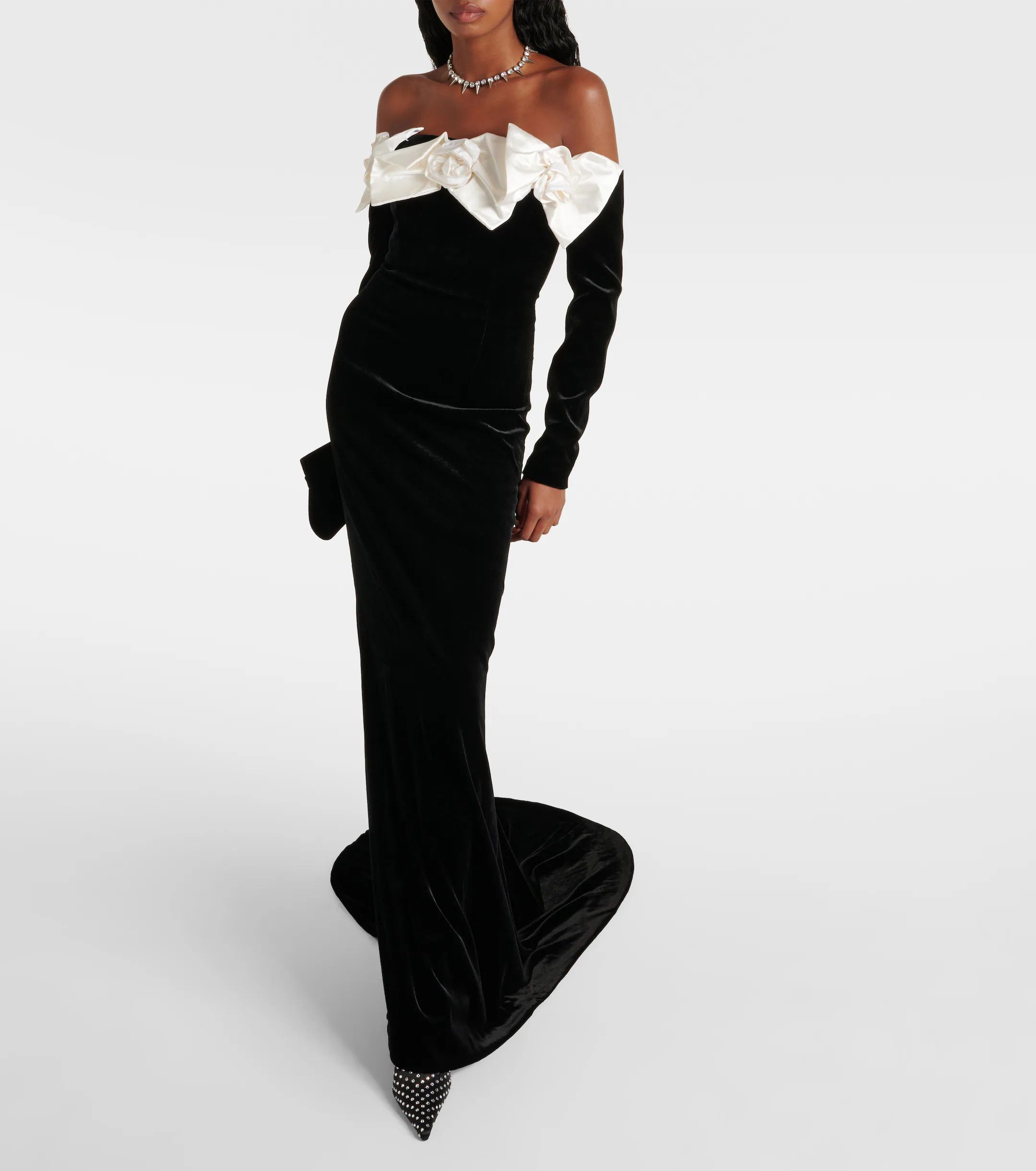 Alessandra Rich o1s22i1n0225 Maxi Velvet Dress in Black Size M / US 6-8 / IT 42-44 - 2 Thumbnail