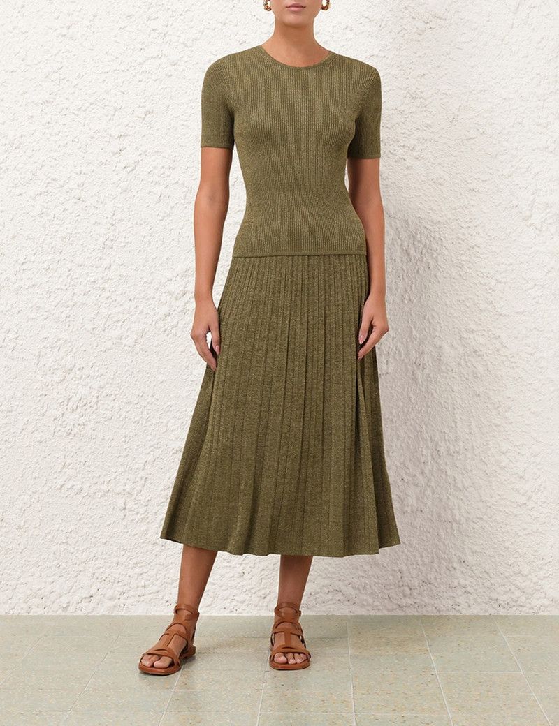 Zimmermann oc11z0226 Wylie Rib Midi Skirt In Green Size 26" / US 2 / IT 38 - 2 Thumbnail