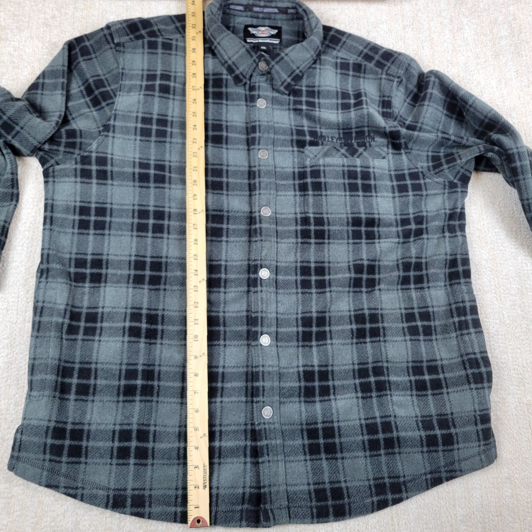 Harley Davidson Harley-Davidson Shacket Mens 2XL Plaid Gray Black Fleece Snap Shirt Jacket Shacket Size US XXL / EU 58 / 5 - 7 Thumbnail