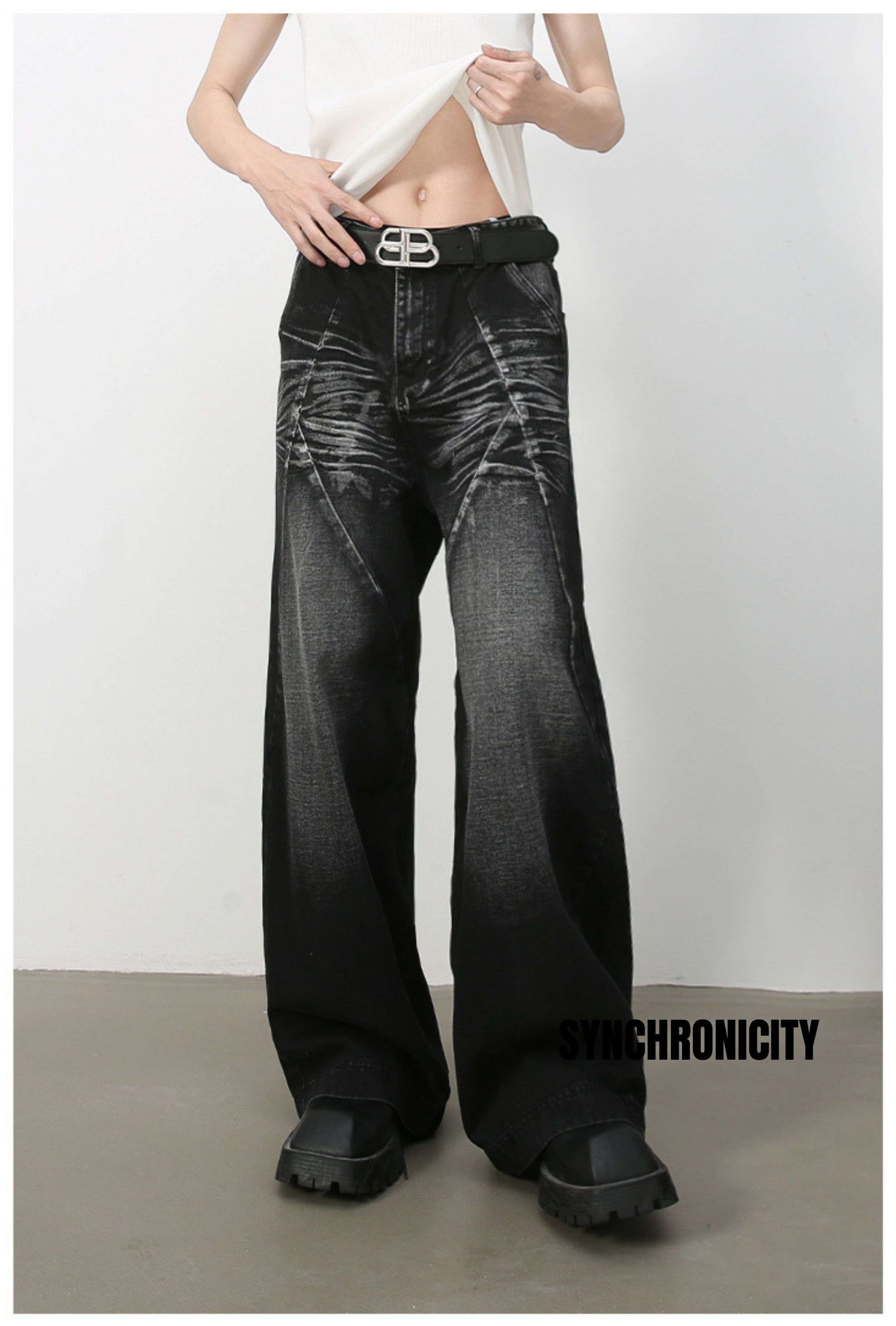 Jean × Streetwear Black Baggy Denim Jeans, y2k Embroidered