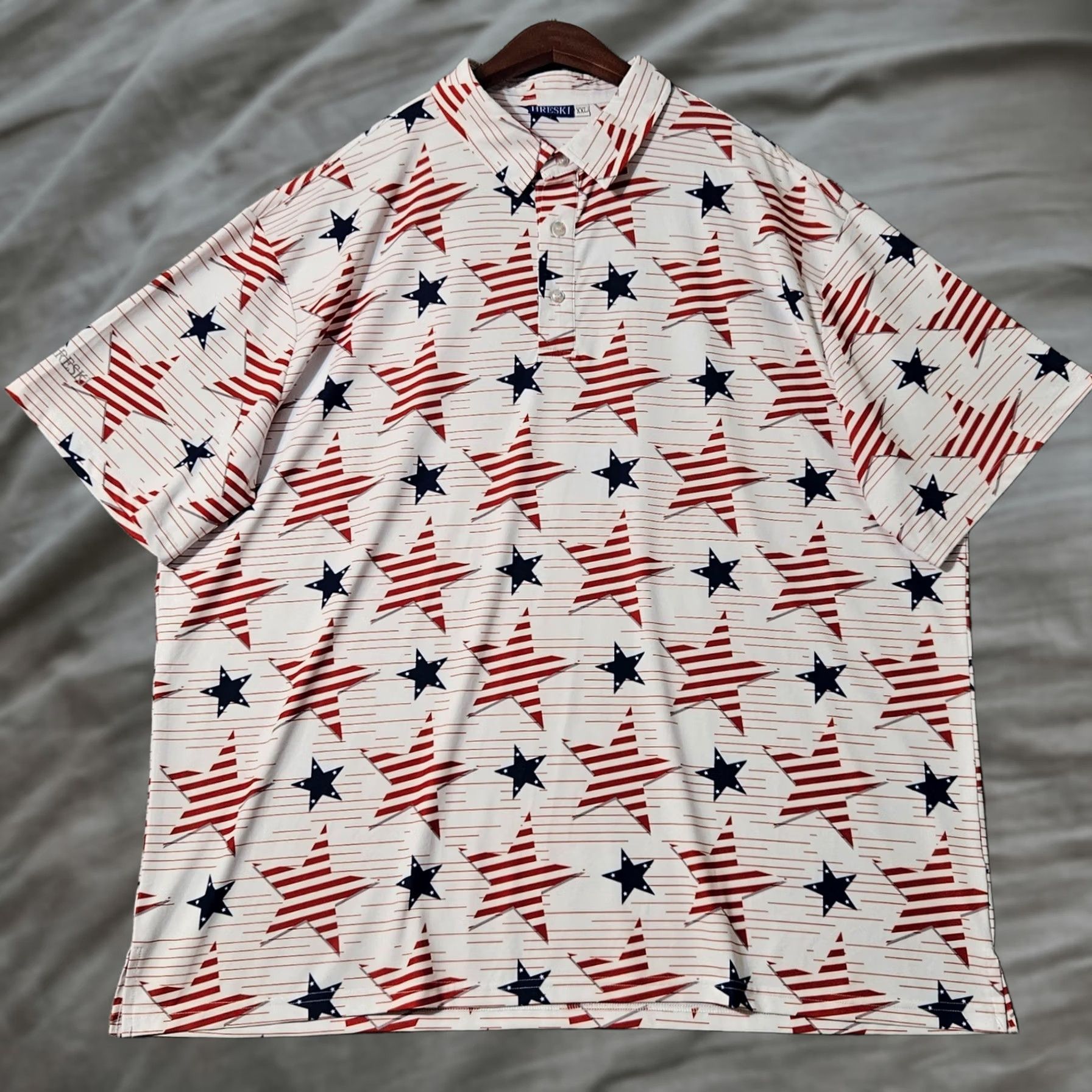 Vintage hreski Mens XXL 2XL Polo Shirt Red Blue Stars Short Sleeves Golf Size US XXL / EU 58 / 5 - 1 Thumbnail
