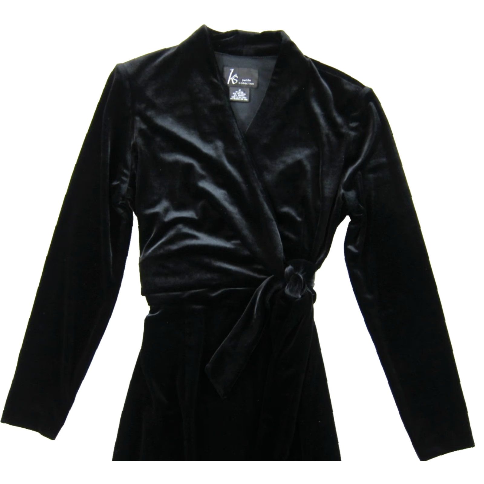 Velvet VTG KS Petite Collection Black Velvet Stretch Long Sleeve Wrap Dress 6P Size M / US 6-8 / IT 42-44 - 4 Thumbnail