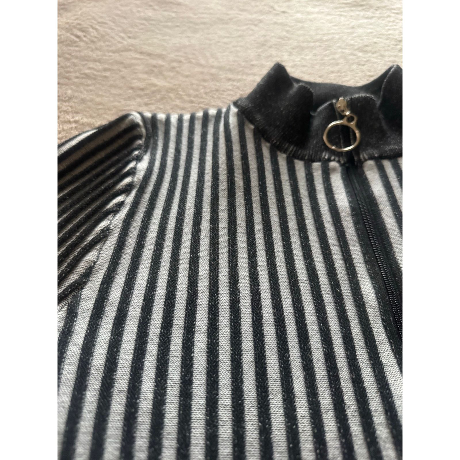 Zara Black White Stripe Full Zip Turtleneck Knit Top Y2K Preppy Size S / US 4 / IT 40 - 4 Thumbnail