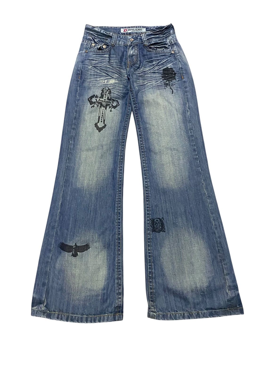 If Six Was Nine Rare Design Vintage Japanese Brand Drive Flared Jeans 2000s Size US 27 - 1 Thumbnail