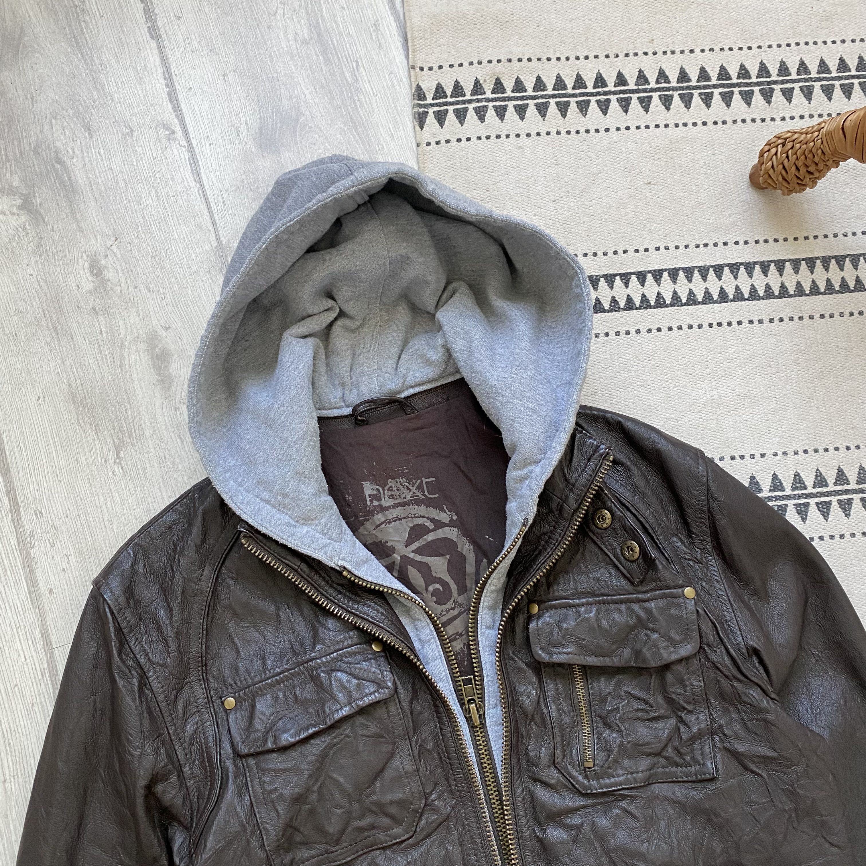 If Six Was Nine Vintage Hooded Leather Jacket Y2K Brown Biker Style Opium Size US M / EU 48-50 / 2 - 4 Thumbnail
