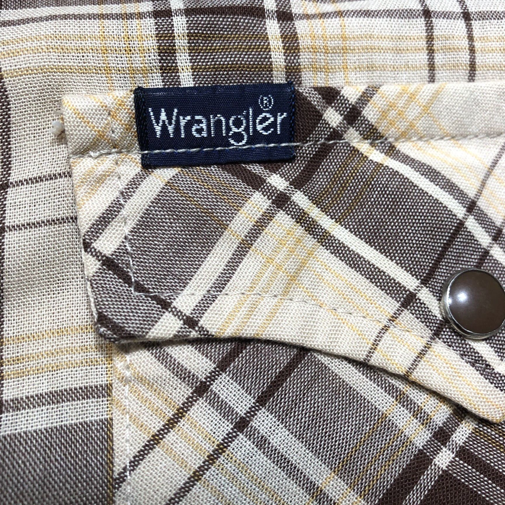 Wrangler VINTAGE Wrangler Shirt Mens L Brown Tan Plaid Pearl Snap Long Sleeve CowBoy Western Retro 80s 70s 60s Pockets Logo Cotton Blend Size US L / EU 52-54 / 3 - 4 Thumbnail