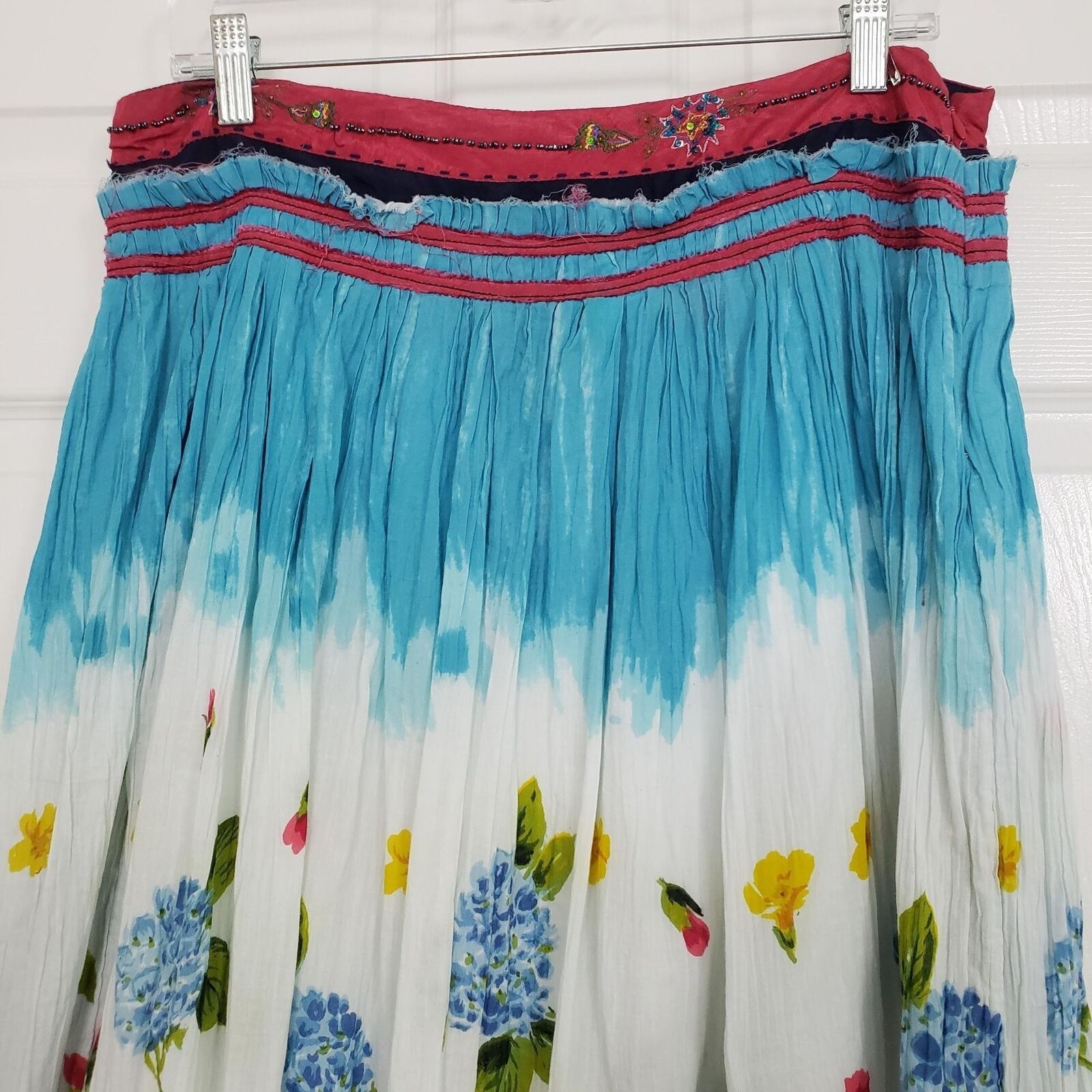 Designer Chaudry Midi Skirt Womens Size Medium Blue Floral Boho Light Size 32" / US 10 / IT 46 - 2 Thumbnail