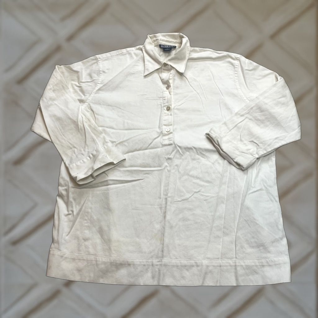 Lands' End VINTAGE Land's End Shirt Womens XL White Button-Up Long Sleeve Cotton Collared Top Size XL / US 12-14 / IT 48-50 - 1 Thumbnail
