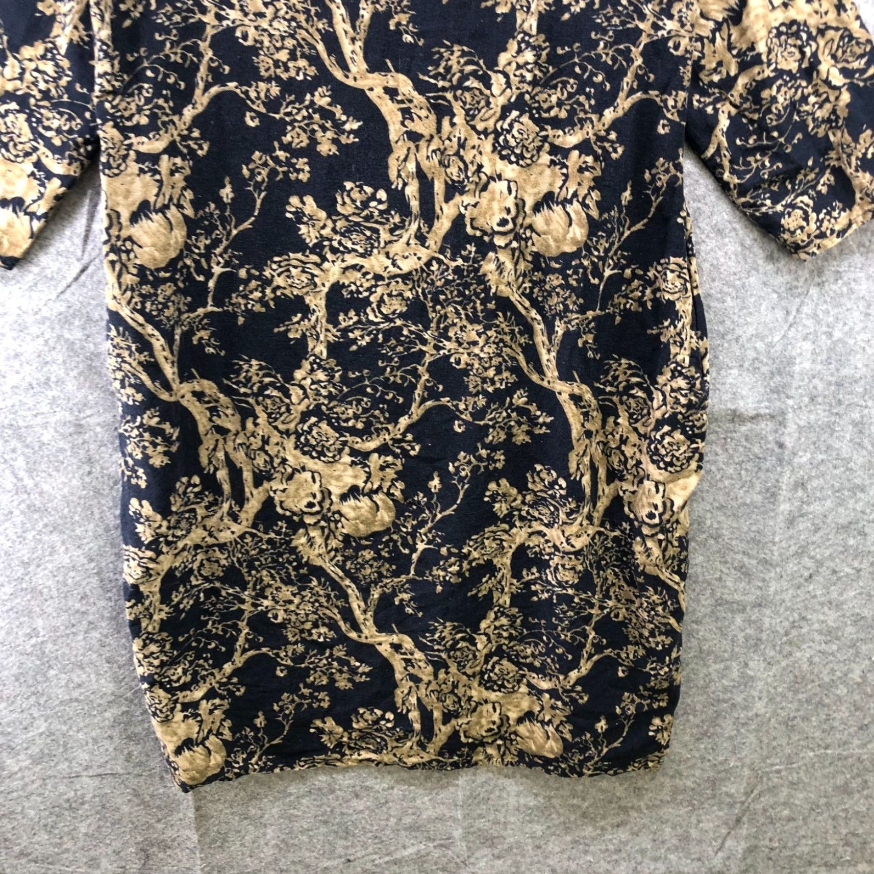 Vintage ZANZEA Dress Womens Black Brown Tree Print Shift Midi Bohemian Lightweight 3/4 Sleeve Crewneck L Large Regular Cotton Muslin Size L / US 10 / IT 46 - 4 Thumbnail