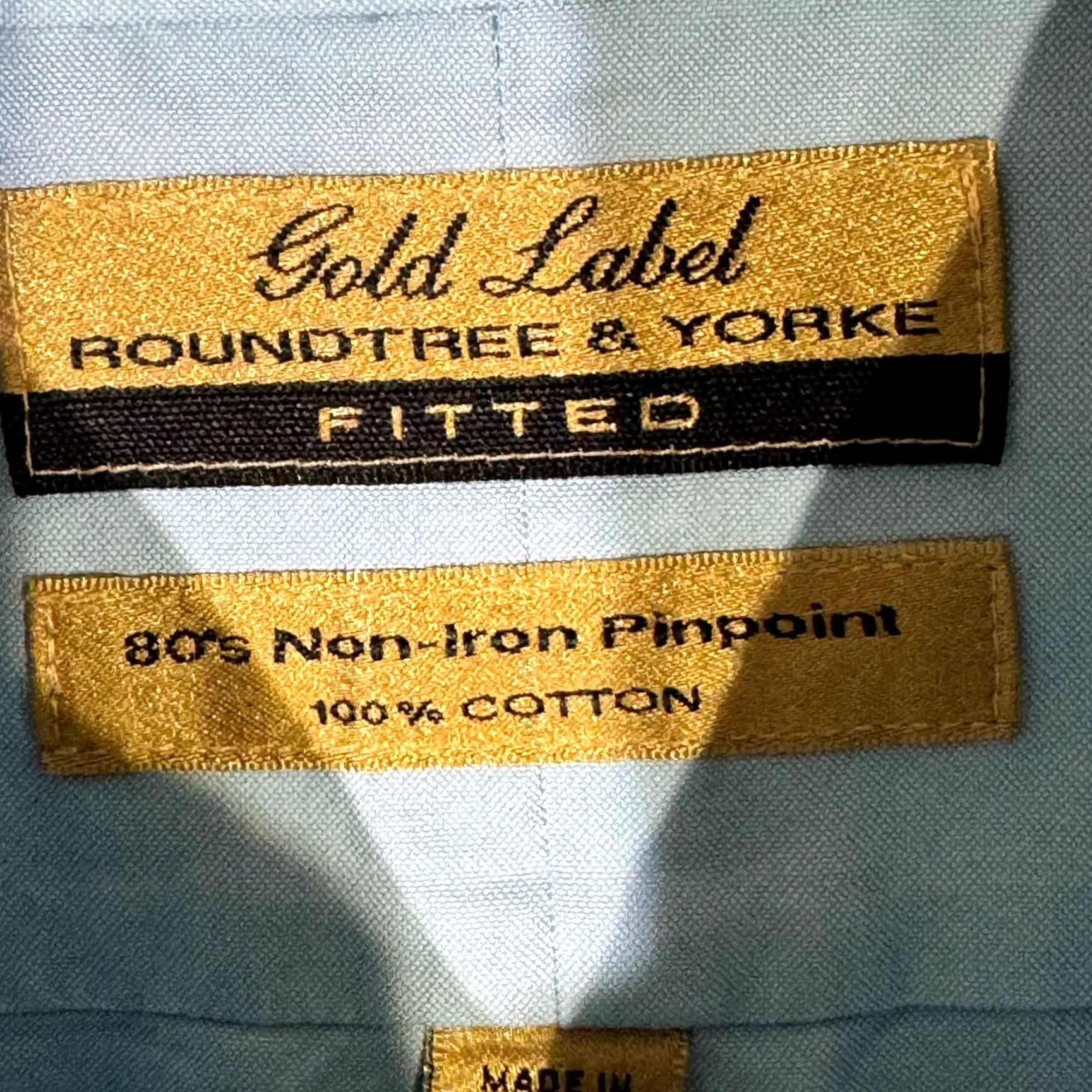 Vintage Gold Label Dress Shirt Men Blue 17.5×35 Long Sleeve Button-Down Fitted 100% Cotton Formal Shirt Mens Regular Neck 17.5 in Vintage No Size 48R - 7 Thumbnail