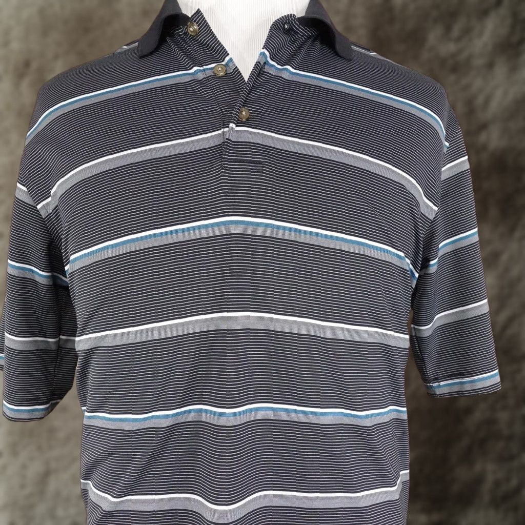 Vintage Kirkland Signature Performance Polo Shirt Mens M Black Gray Striped Short Sleeve Golf Shirt Size US M / EU 48-50 / 2 - 1 Thumbnail