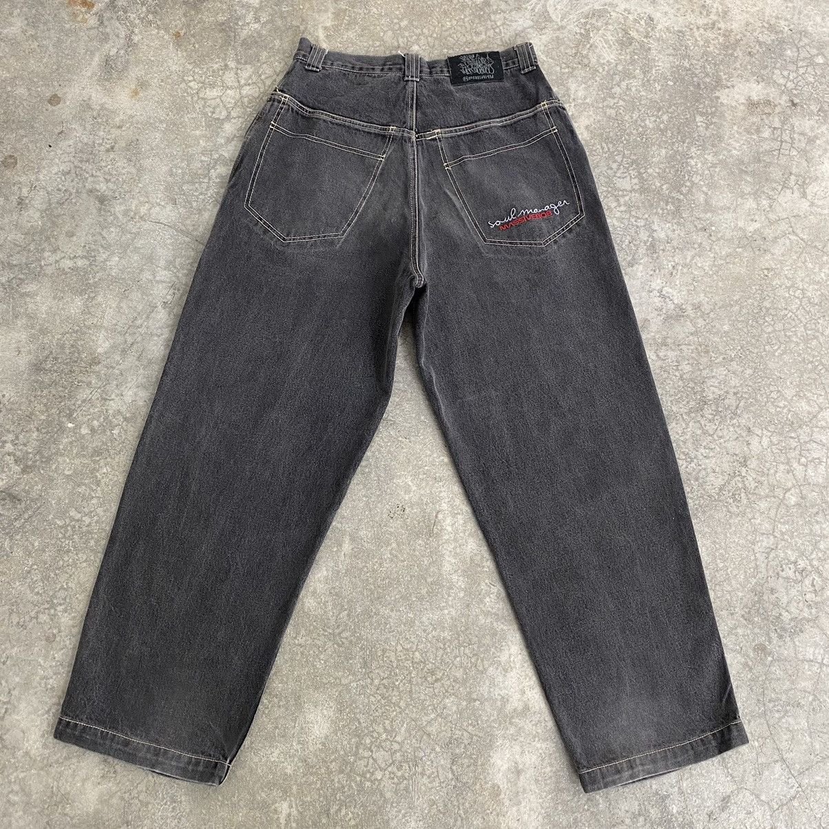 JNCO Vintage Freaky Massivebob Faded Grey Baggy Denim Jeans Size US 29 - 2 Thumbnail
