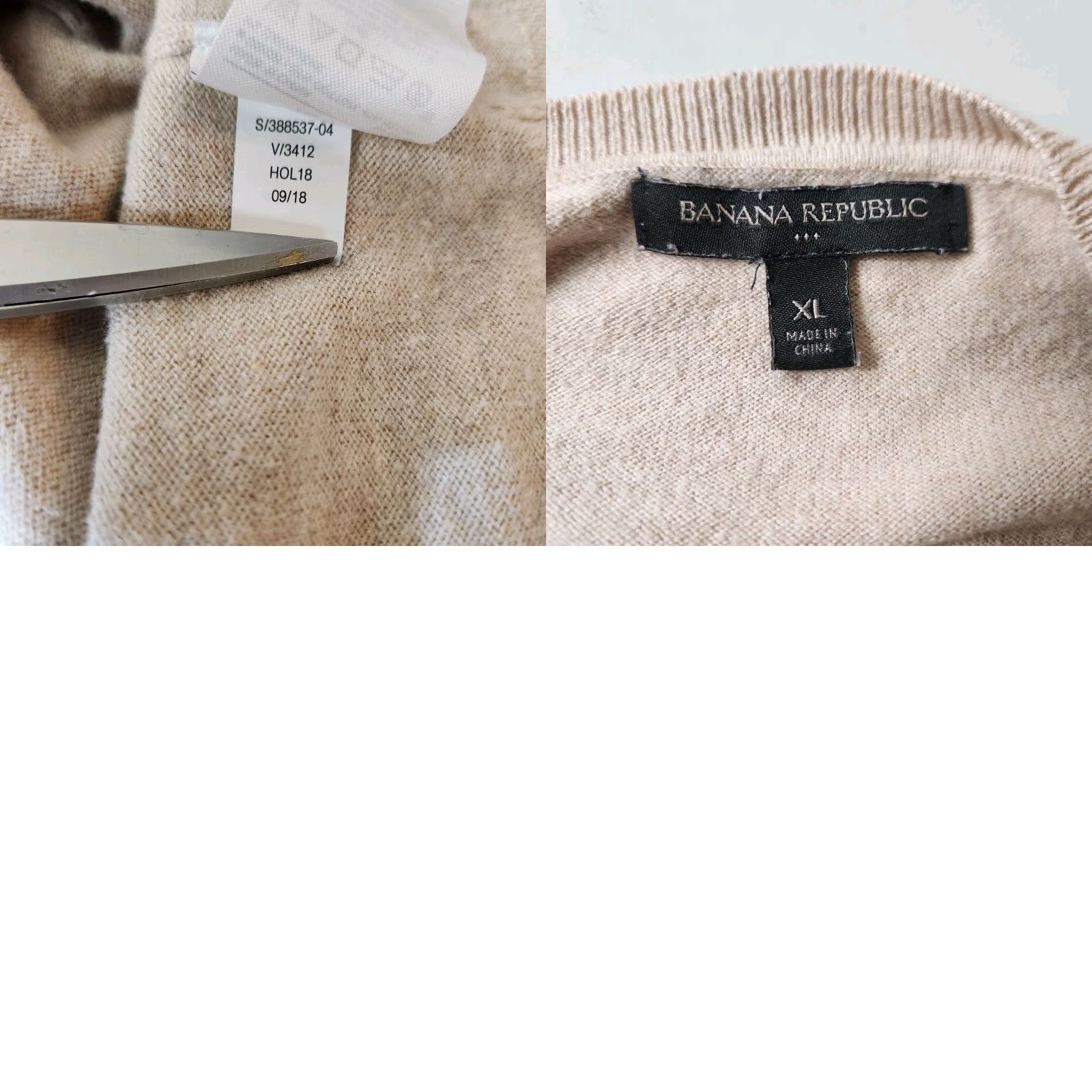 Banana Republic Banana Republic Womens XL Beige Cotton Blend Ruffle Cuff V-neck Sweater Size XL / US 12-14 / IT 48-50 - 8 Thumbnail