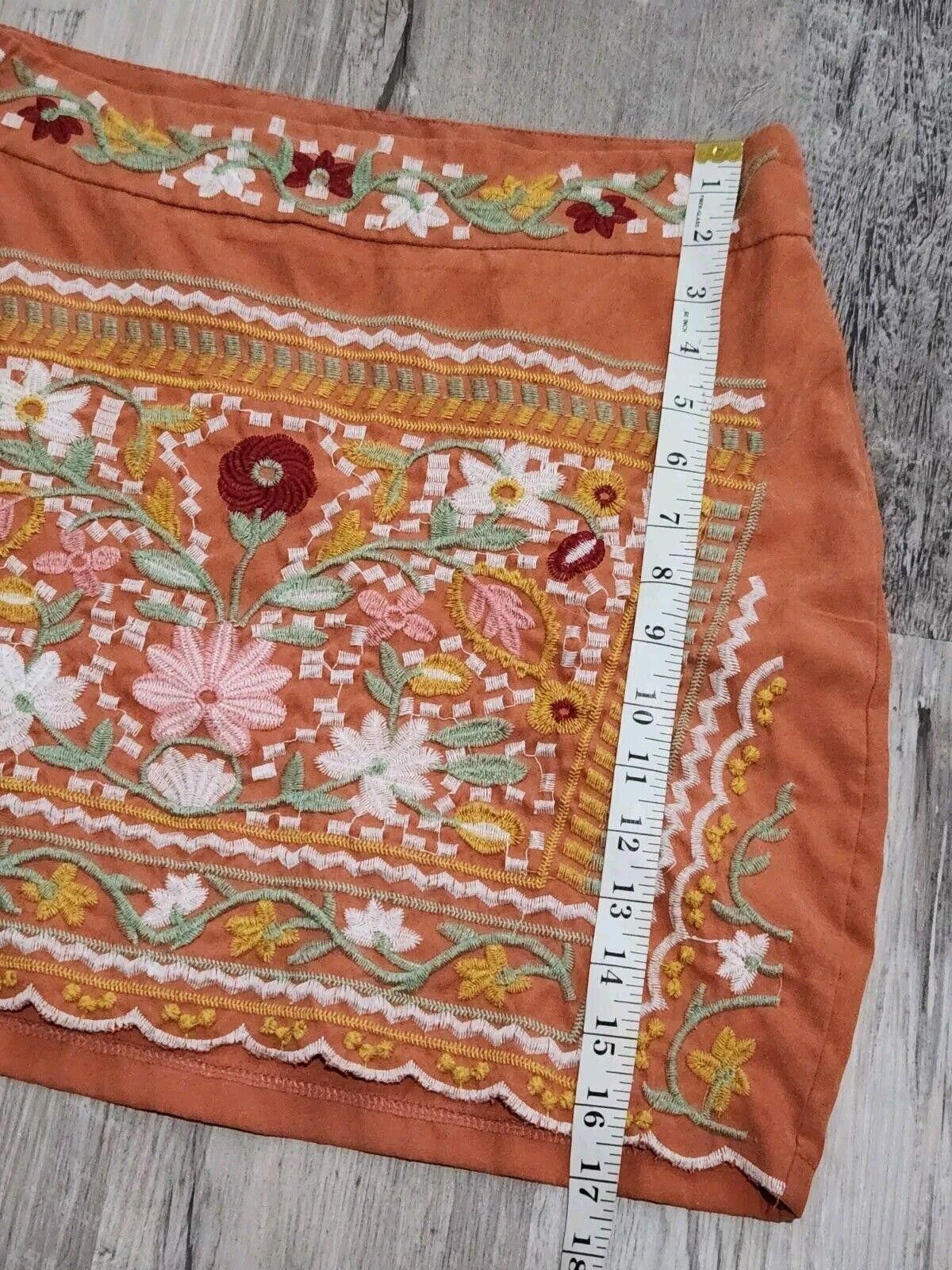 Shein Shein Mini Skirt Large Orange Embroidered Boho Hippie Floral Size 36" / US 14 / IT 50 - 6 Thumbnail