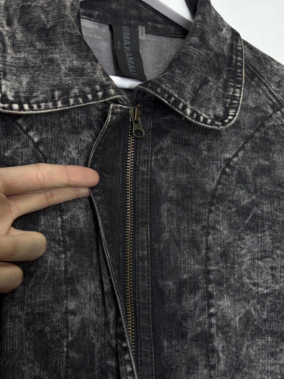 Norma Kamali Norma Kamali Black Acid Washed Denim A-Line Jacket Coat Size L / US 10 / IT 46 - 12 Thumbnail