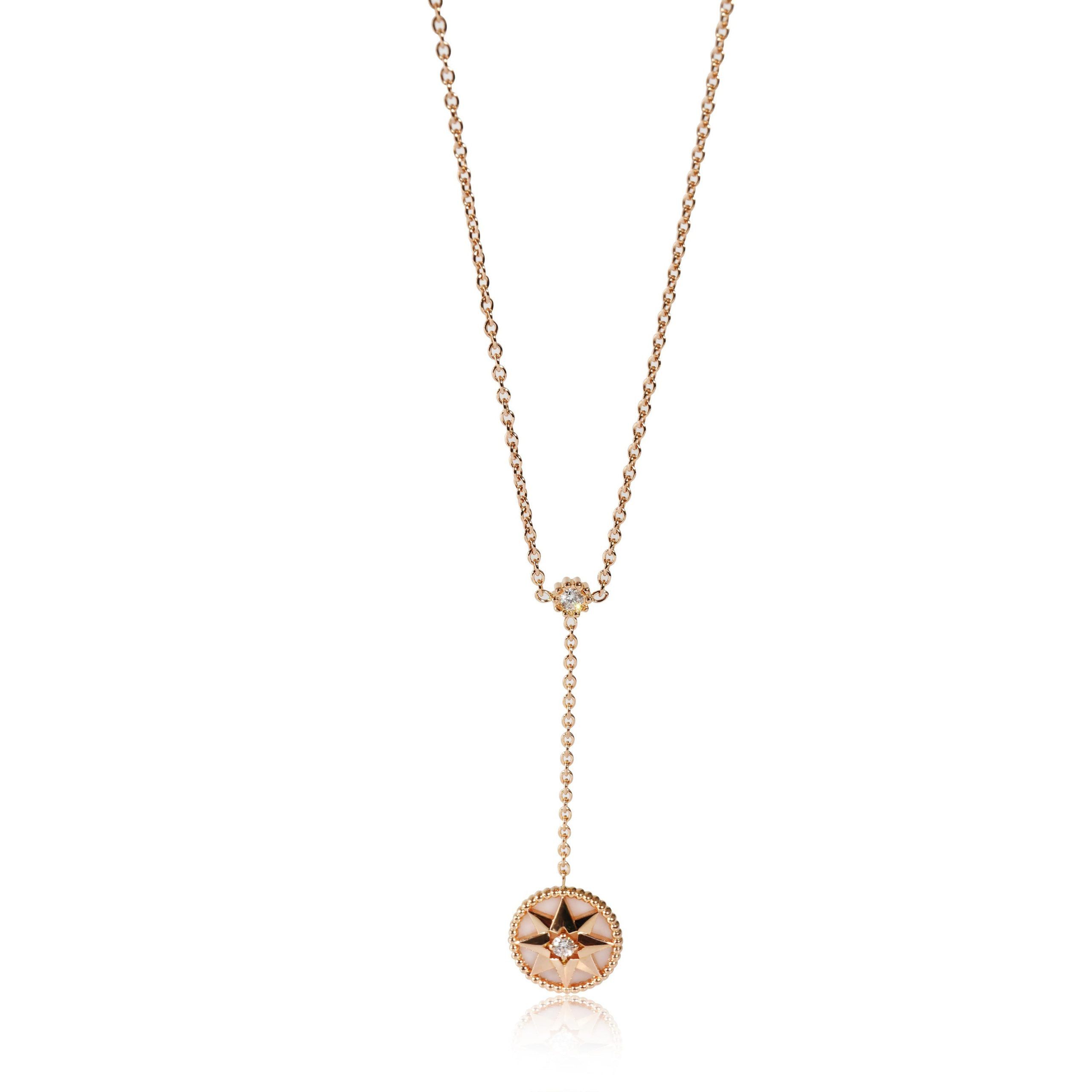 image of Dior Rose De Vents Lariat Pendant With Mother Of Pearl & Diamond 0.10 Ctw in Gold, Women's