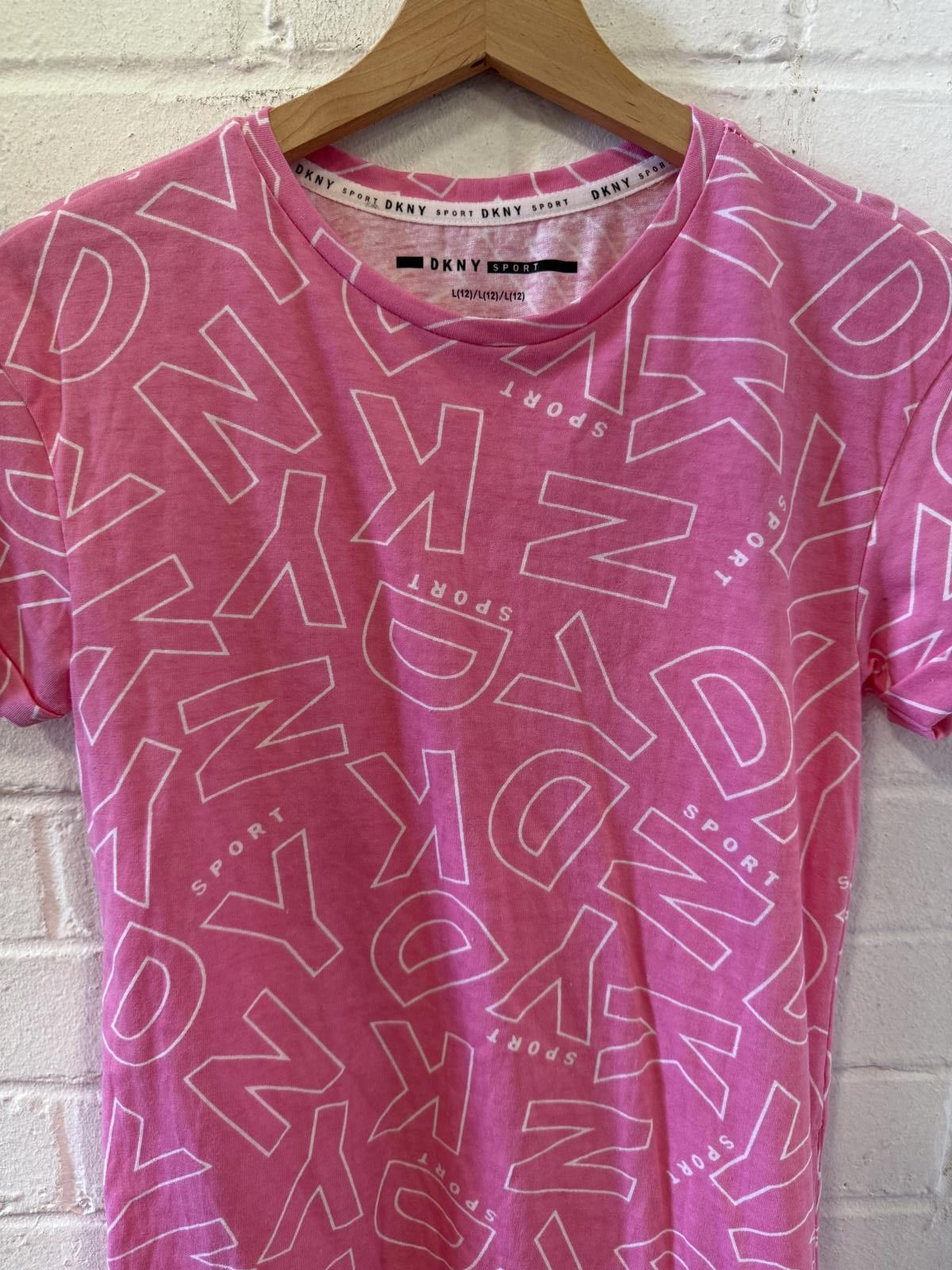 Designer DKNY Sport Pink Graphic T-Shirt size 12. Size ONE SIZE - 2 Thumbnail