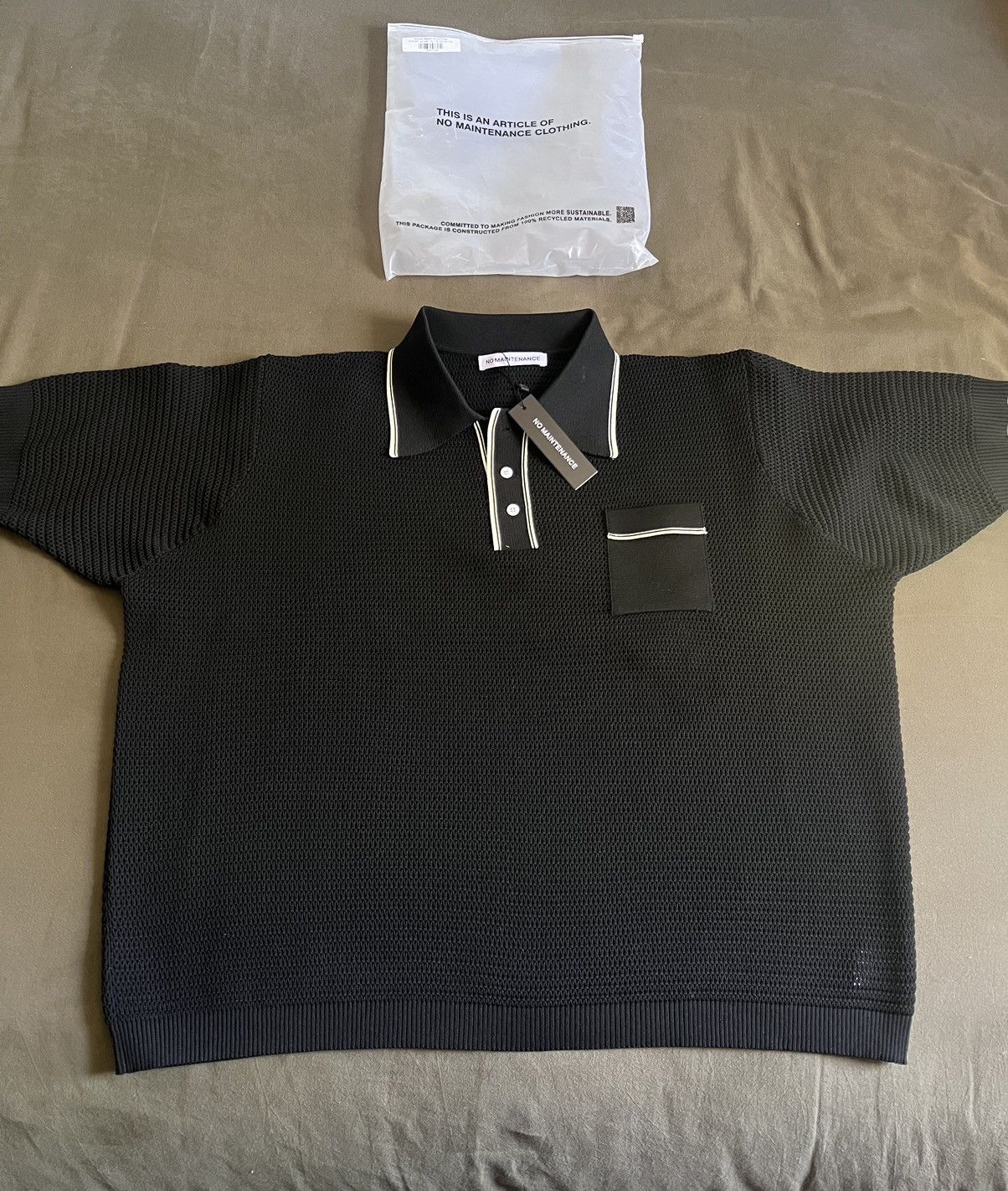 image of No Maintenance Black Knit Polo, Men's (Size XL)