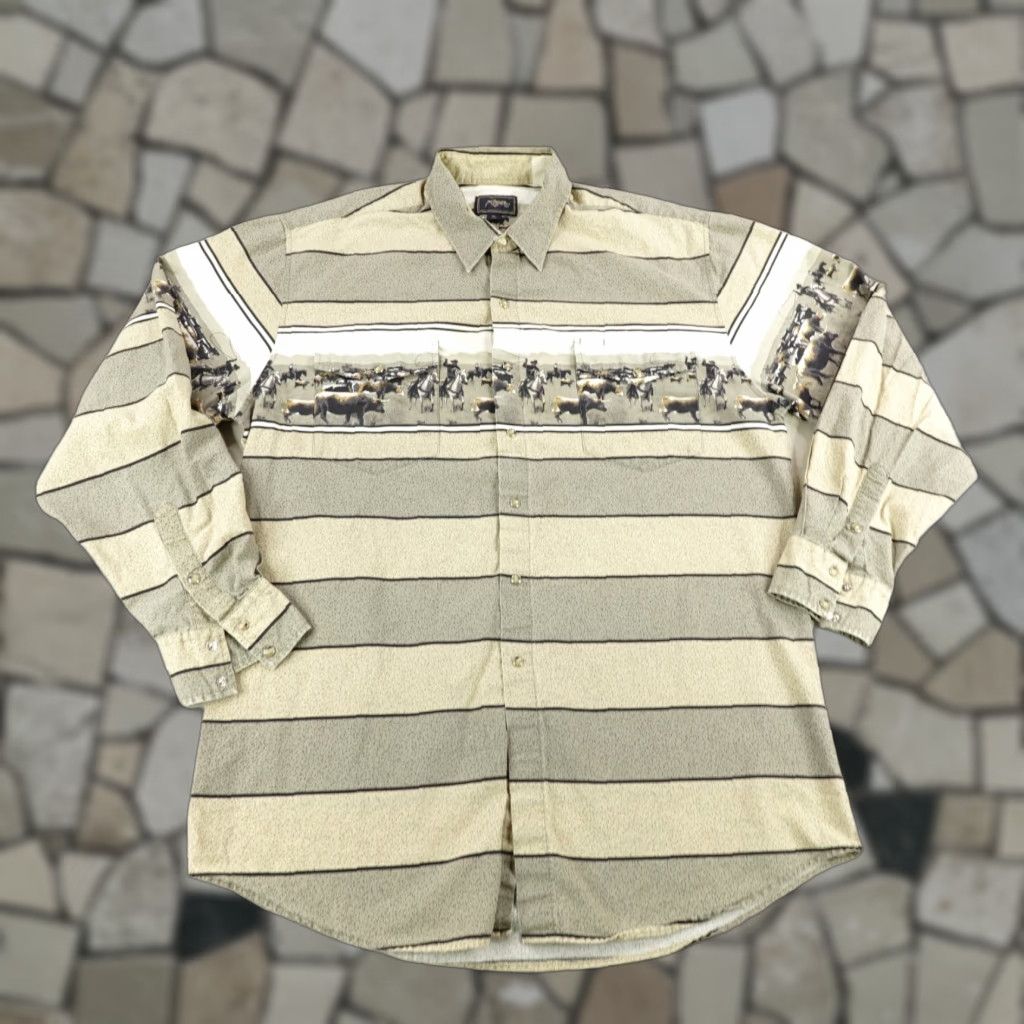 Roper VINTAGE Shirt Mens XL Beige Tan Stripes Western Pearl Snap Rodeo Rancher Horses Size US XL / EU 56 / 4 - 1 Thumbnail