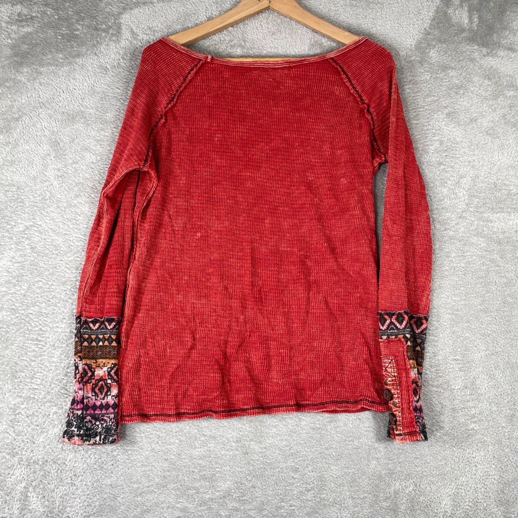 Vintage VINTAGE Americanable Thermal Shirt Womens S Red Waffle Knit Boho Southwestern Hippie Size S / US 4 / IT 40 - 2 Thumbnail