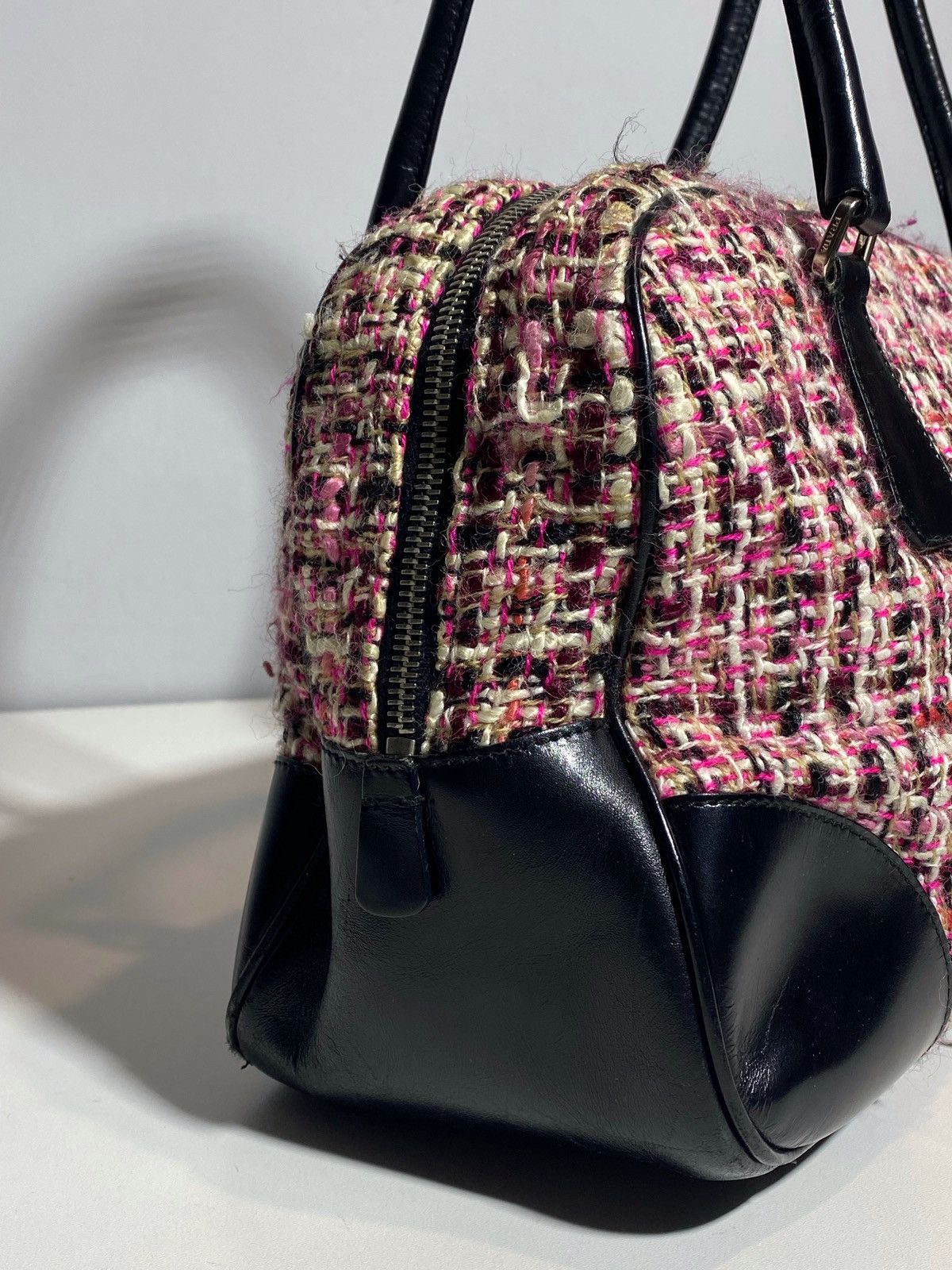 Prada Prada Boston Bag Triangle Logo Plate Tweed Size ONE SIZE - 7 Thumbnail