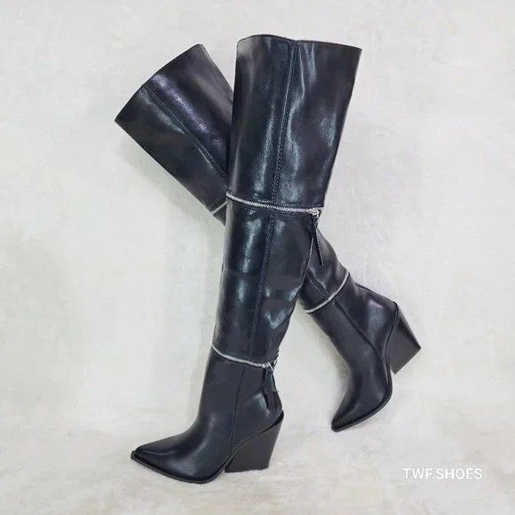 Other Alexa Western Wedge All in One Zipper Shaft Ankle Knee & Thi Size US 7.5 / IT 37.5 - 1 Thumbnail